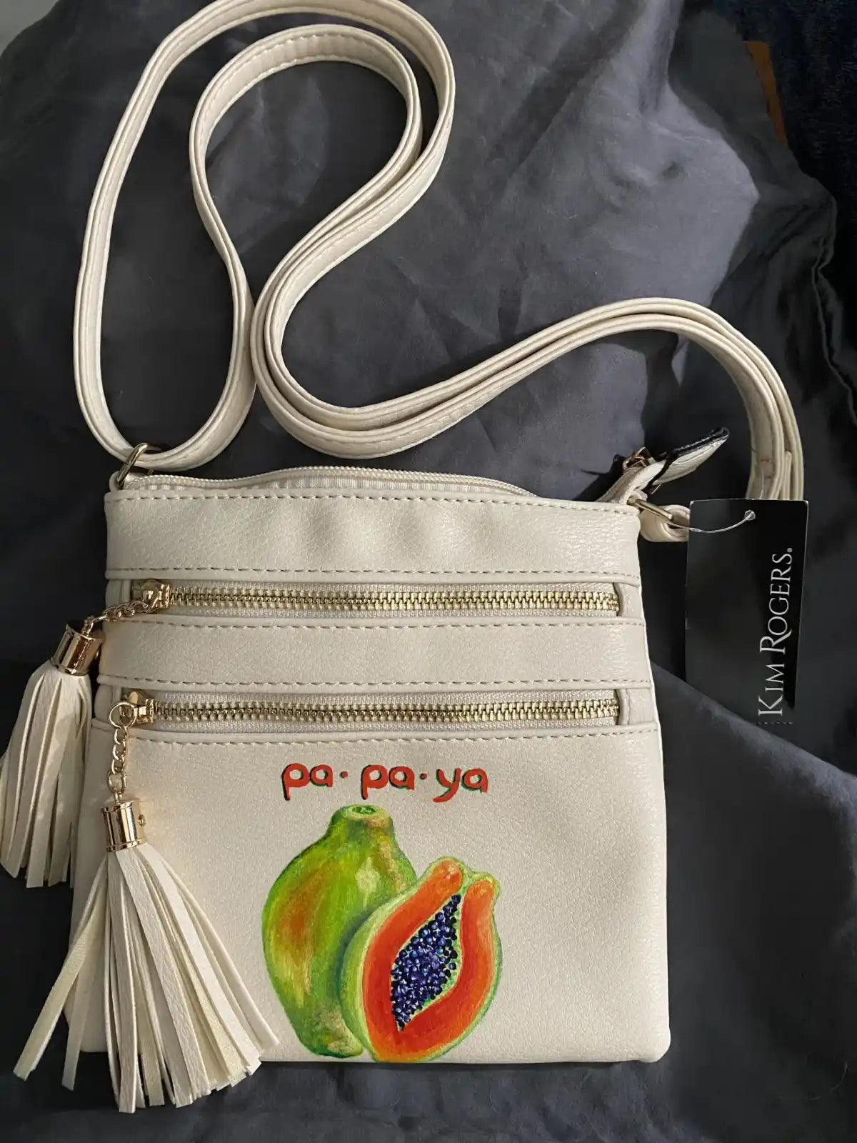 Tropical painted purse: "Man.Go & Pa.Pa.Ya"