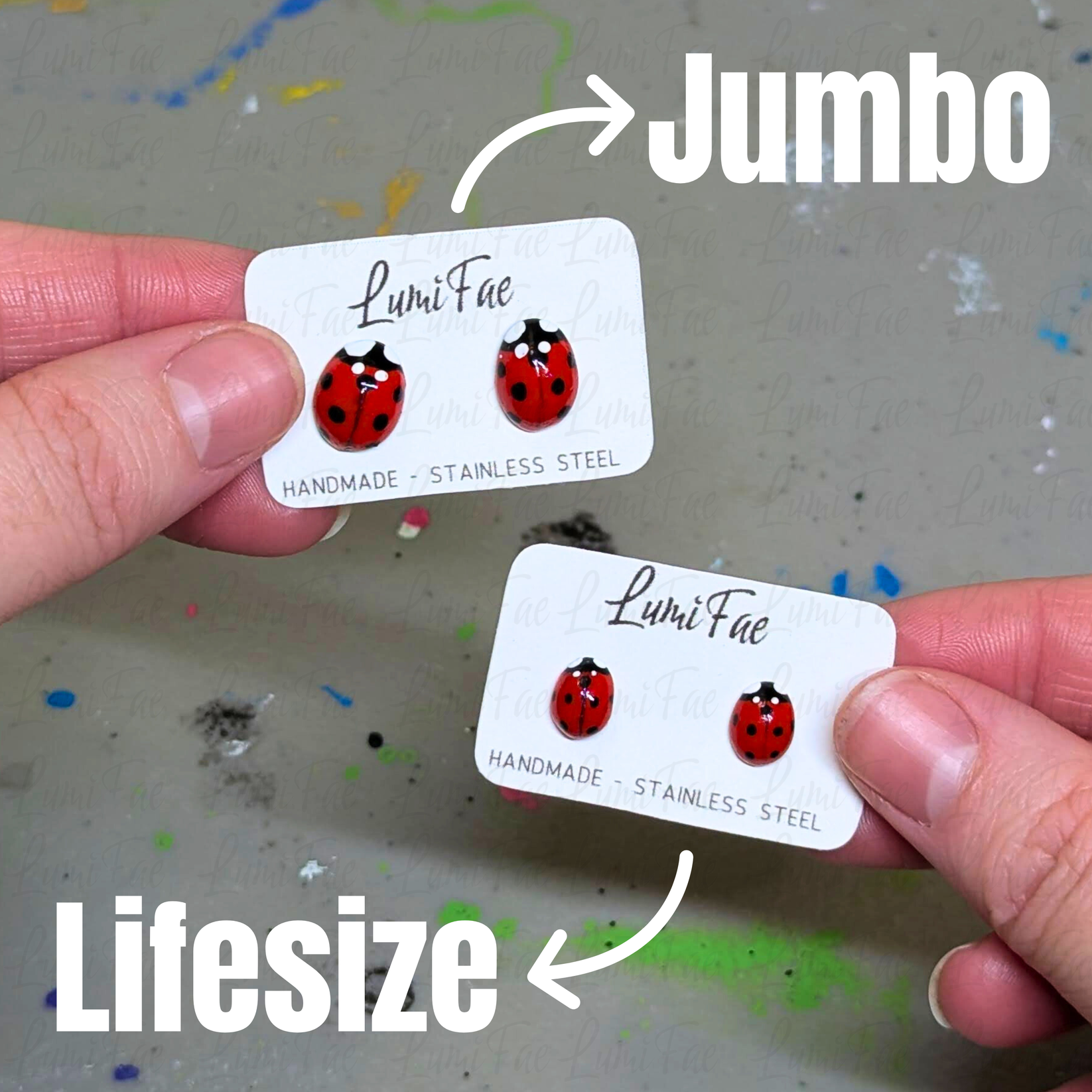 Realistic Ladybug Earrings: Hypoallergenic Studs, Polymer Clay, Handmade - LumiFae
