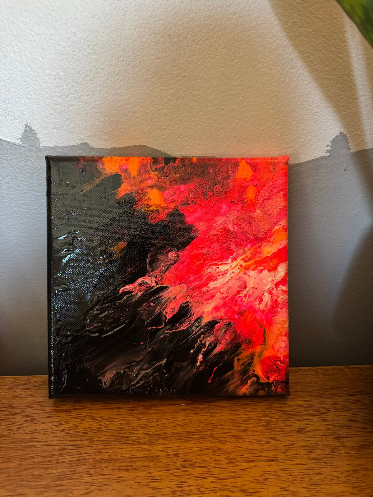 Abstract Sun Flare - 8"x8" - Black, Pink and Orange - Abstract Painting