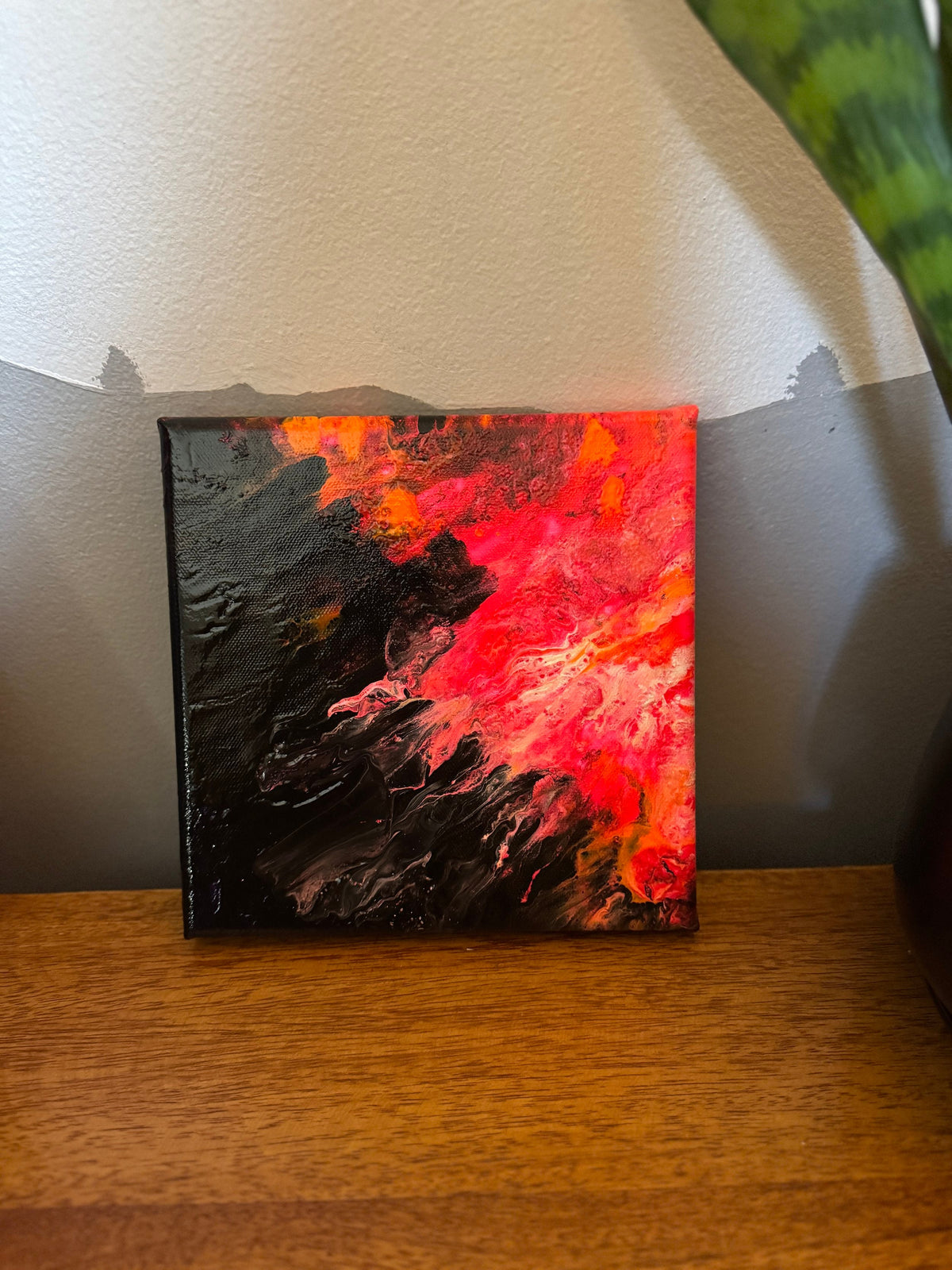 Abstract Sun Flare - 8"x8" - Black, Pink and Orange - Abstract Painting