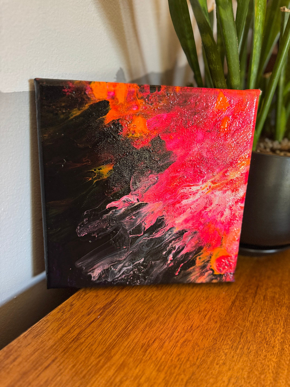 Abstract Sun Flare - 8"x8" - Black, Pink and Orange - Abstract Painting