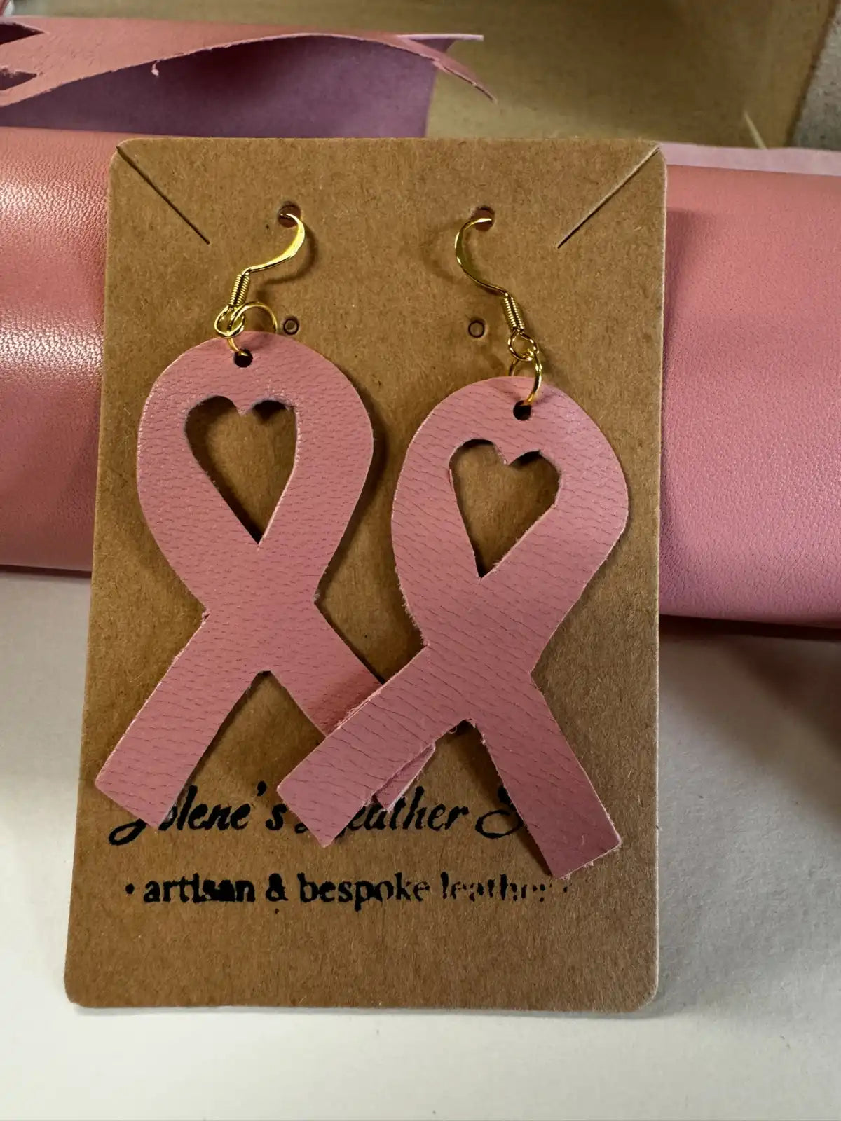 Breast Cancer Awareness Nickel Free Pink Ribbon Italian Leather Earrings