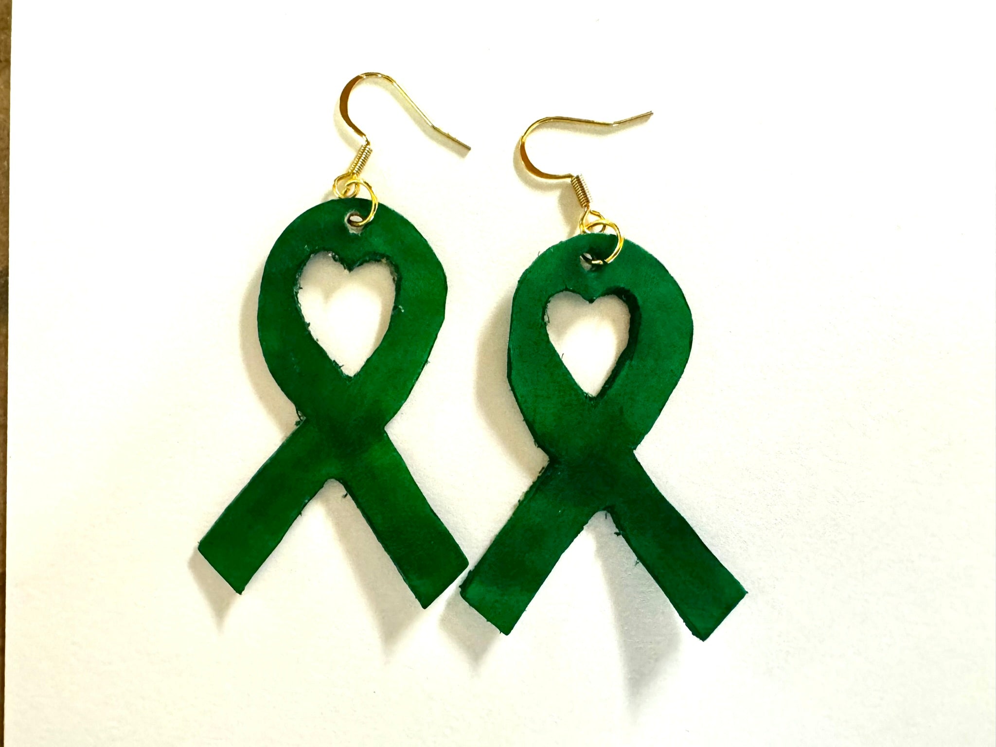 Mitochondrial Disease Awareness Nickel Free Green Ribbon Leather Earrings