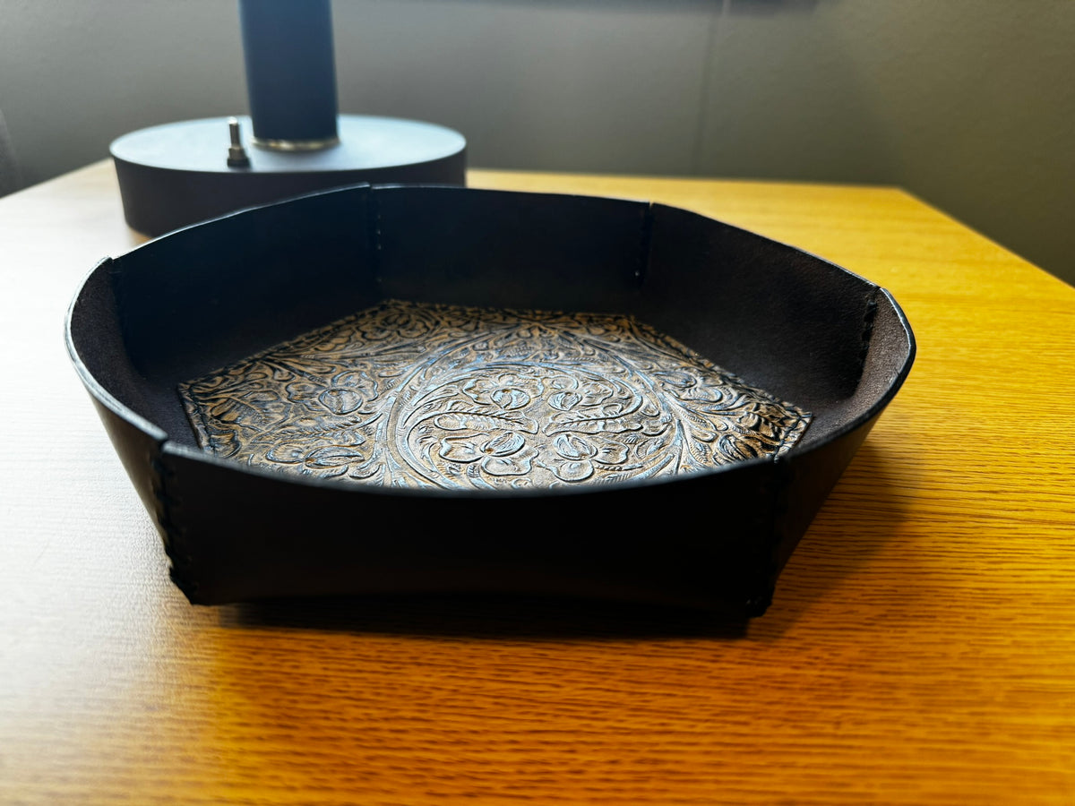 Round Padded Leather Catch All Tray
