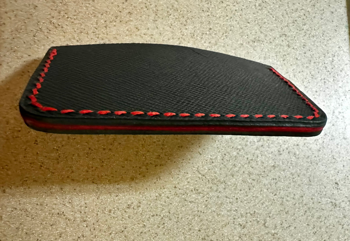 Designer Black and Red Italian Leather Luxury Hand Stitched Card Wallet