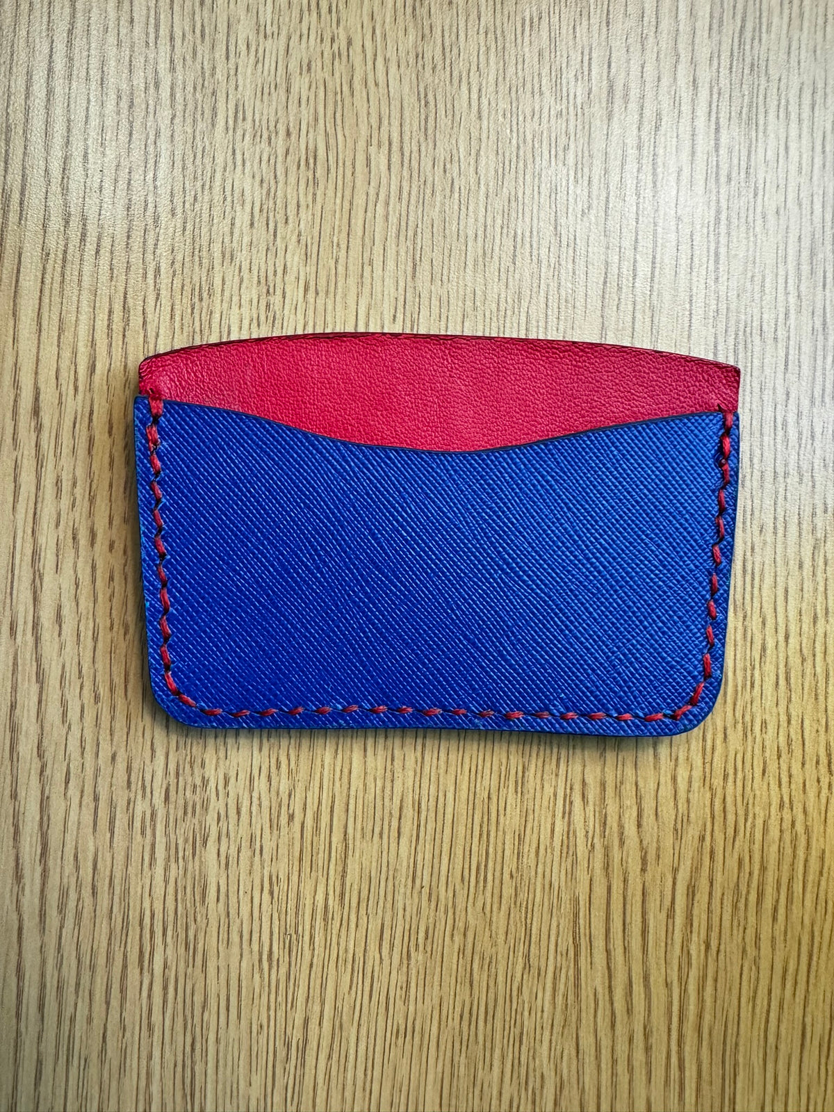 Designer Blue and Red Italian Leather Card Wallet
