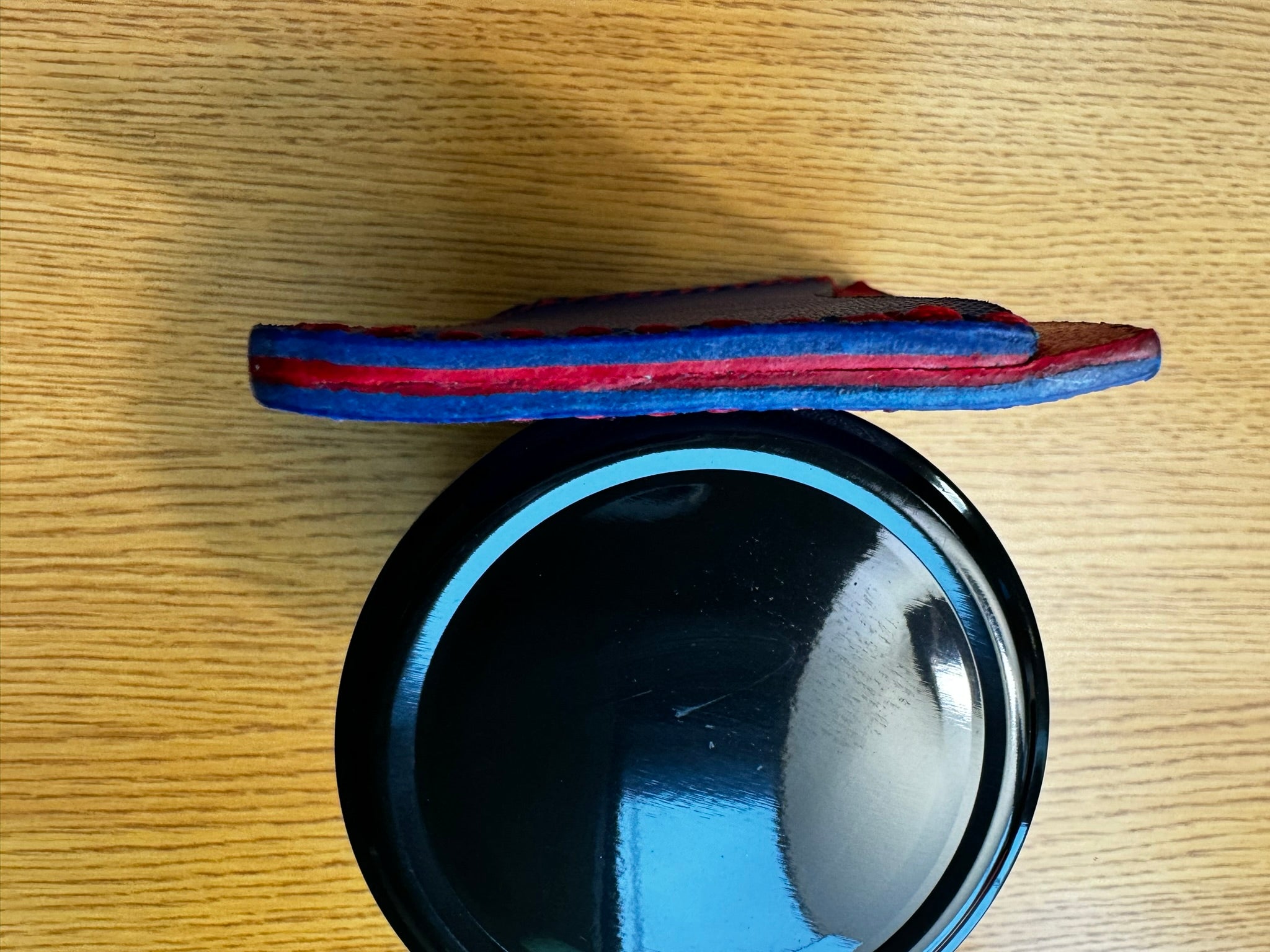 Designer Blue and Red Italian Leather Card Wallet