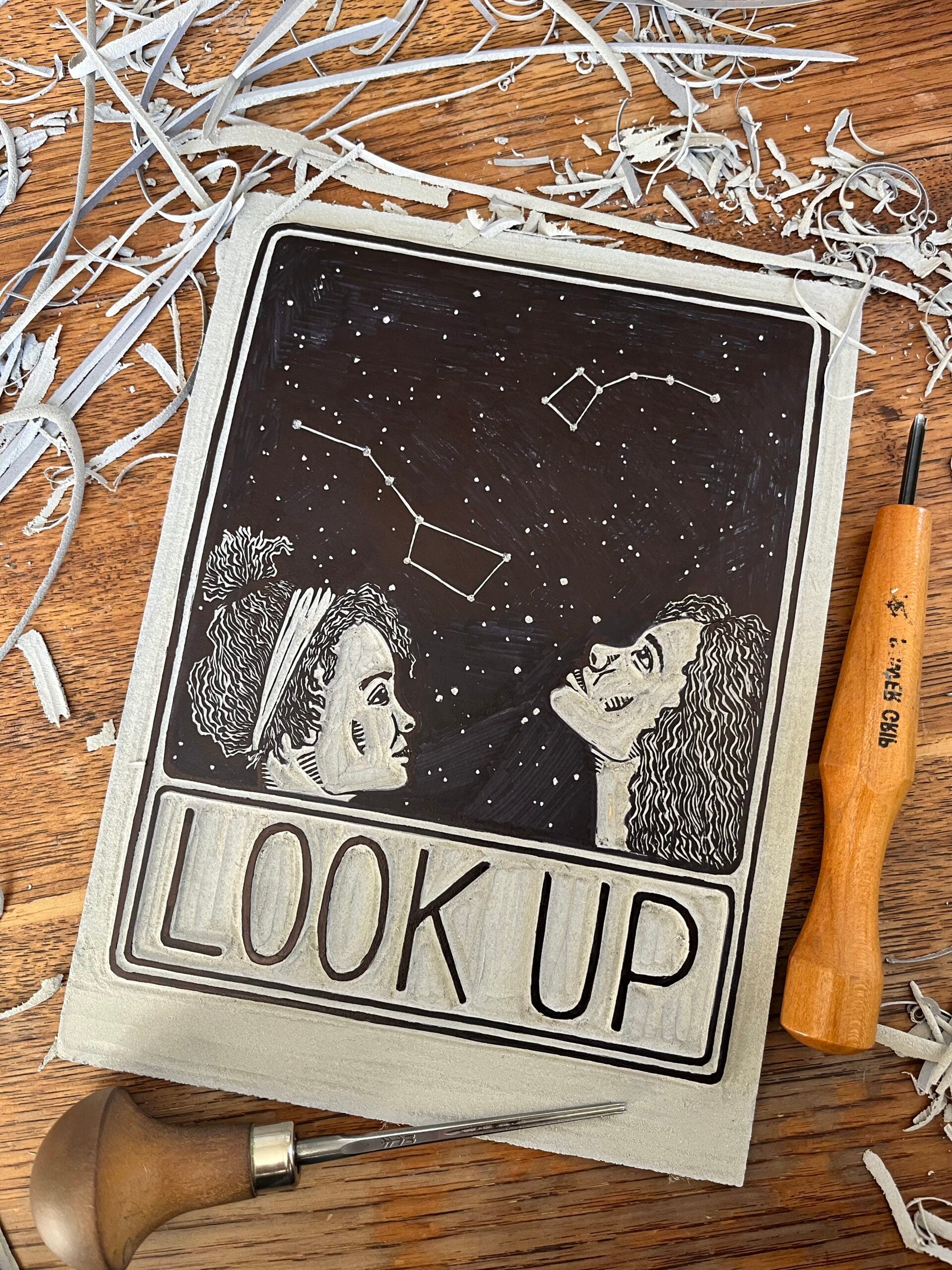 “Big Dipper, Little Dipper” Limited Edition Linocut Print - look up artwork, block print