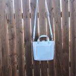 Limited Edition Handmade Sky Blue Shimmer Vinyl Mini Tote with Adjustable Detachable Crossbody Strap