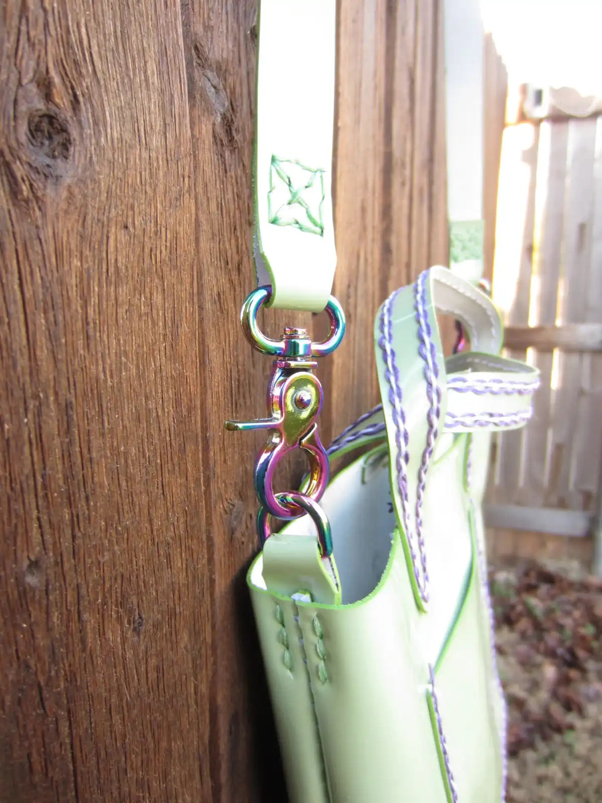 Vinyl Light Green Mini Tote with Rainbow Hardware- St Patricks Day and Easter