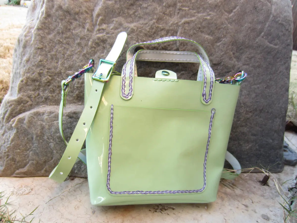 Vinyl Light Green Mini Tote with Rainbow Hardware- St Patricks Day and Easter