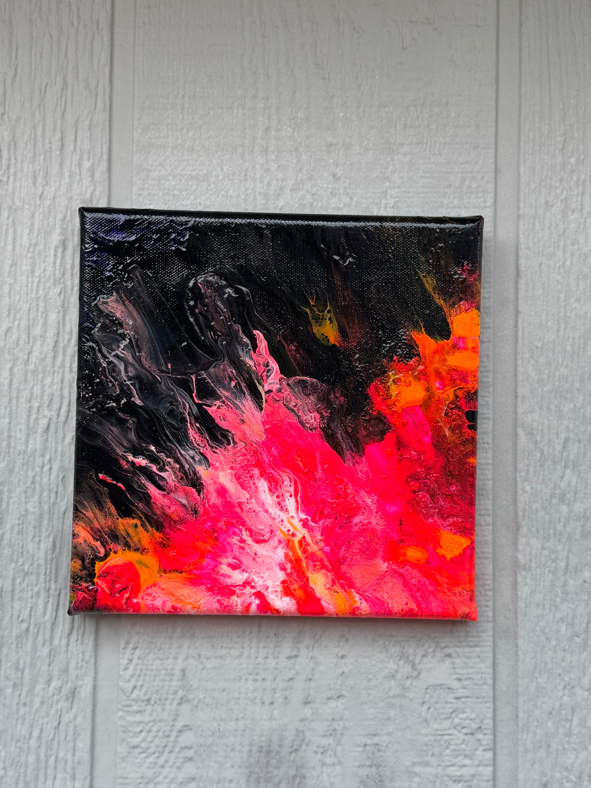 Abstract Sun Flare - 8"x8" - Black, Pink and Orange - Abstract Painting