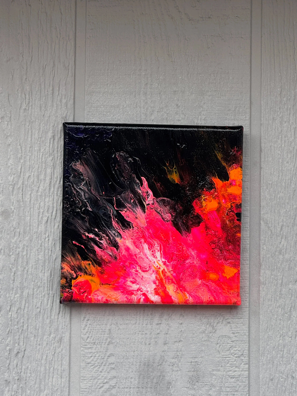 Abstract Sun Flare - 8"x8" - Black, Pink and Orange - Abstract Painting