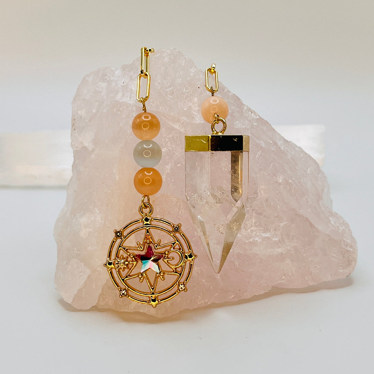 Clear Quartz Pendulum - Gold Stainless Steel Chain + Star Charm