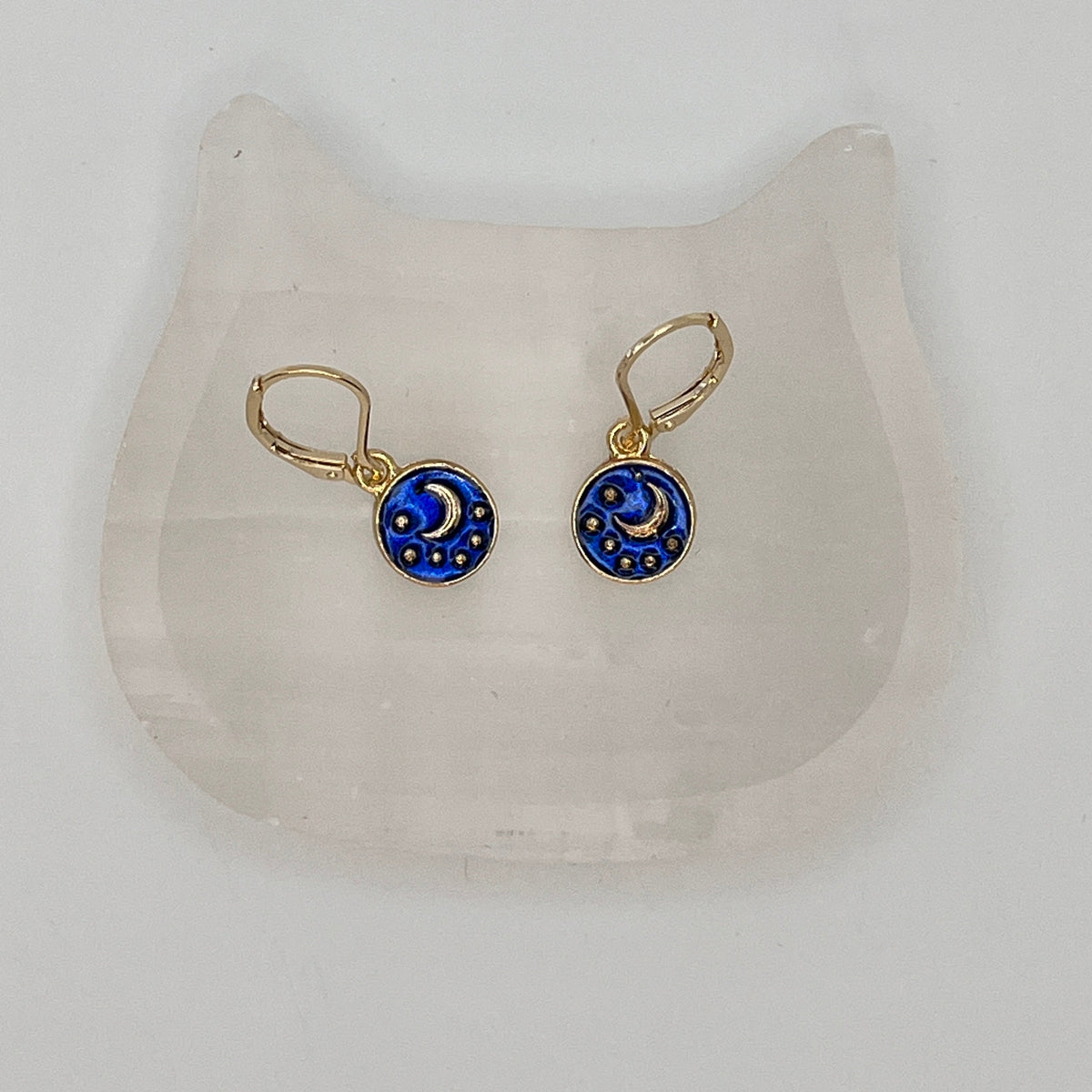 Gold Filled Blue Celestial Moon Earrings