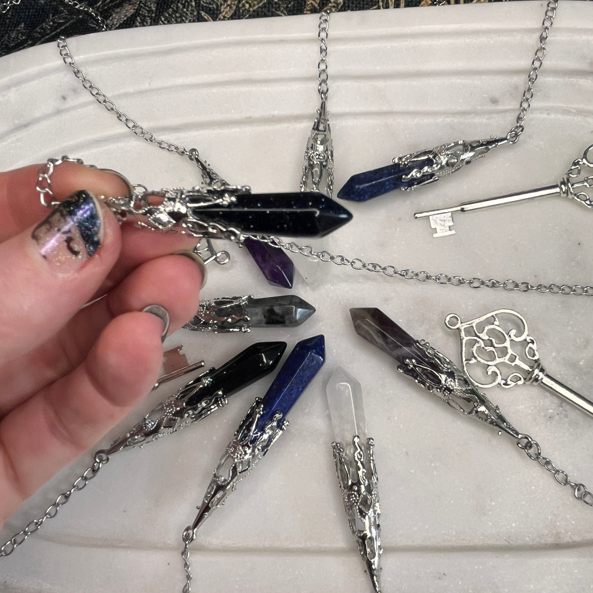 Baroque Crystal Pendulum with Silver Key Charm