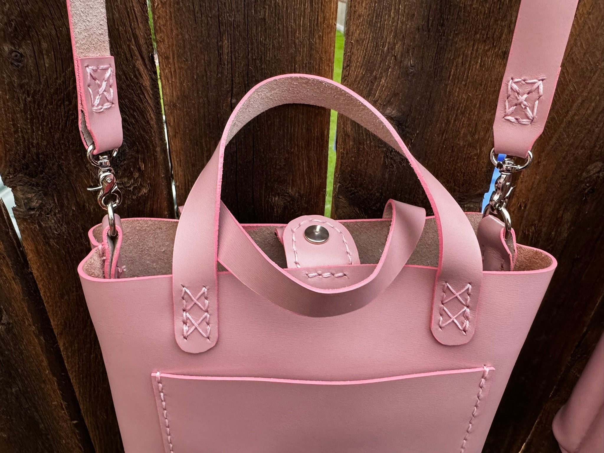 Limited Edition Handmade Soft Pink Leather Mini Tote with Adjustable and Detachable Crossbody Strap