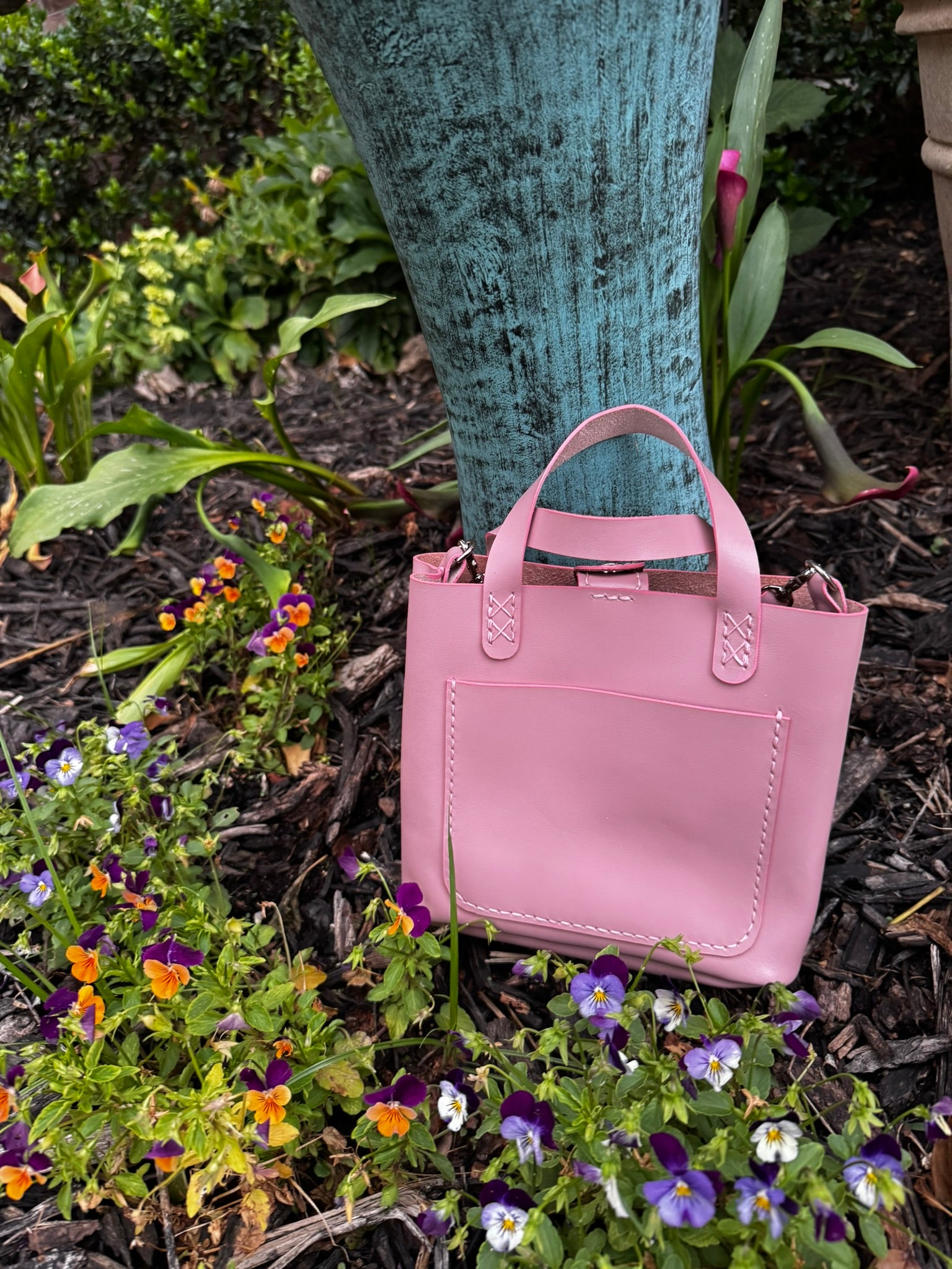 Limited Edition Handmade Soft Pink Leather Mini Tote with Adjustable and Detachable Crossbody Strap