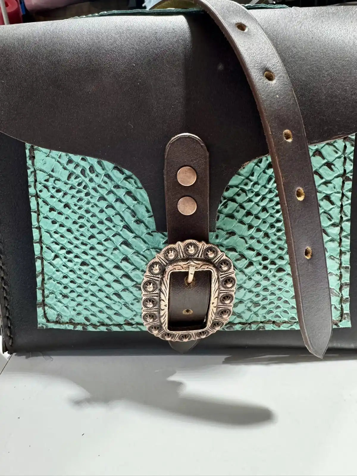 Embossed Cowhide Croc Look Leather Dorsett Purse