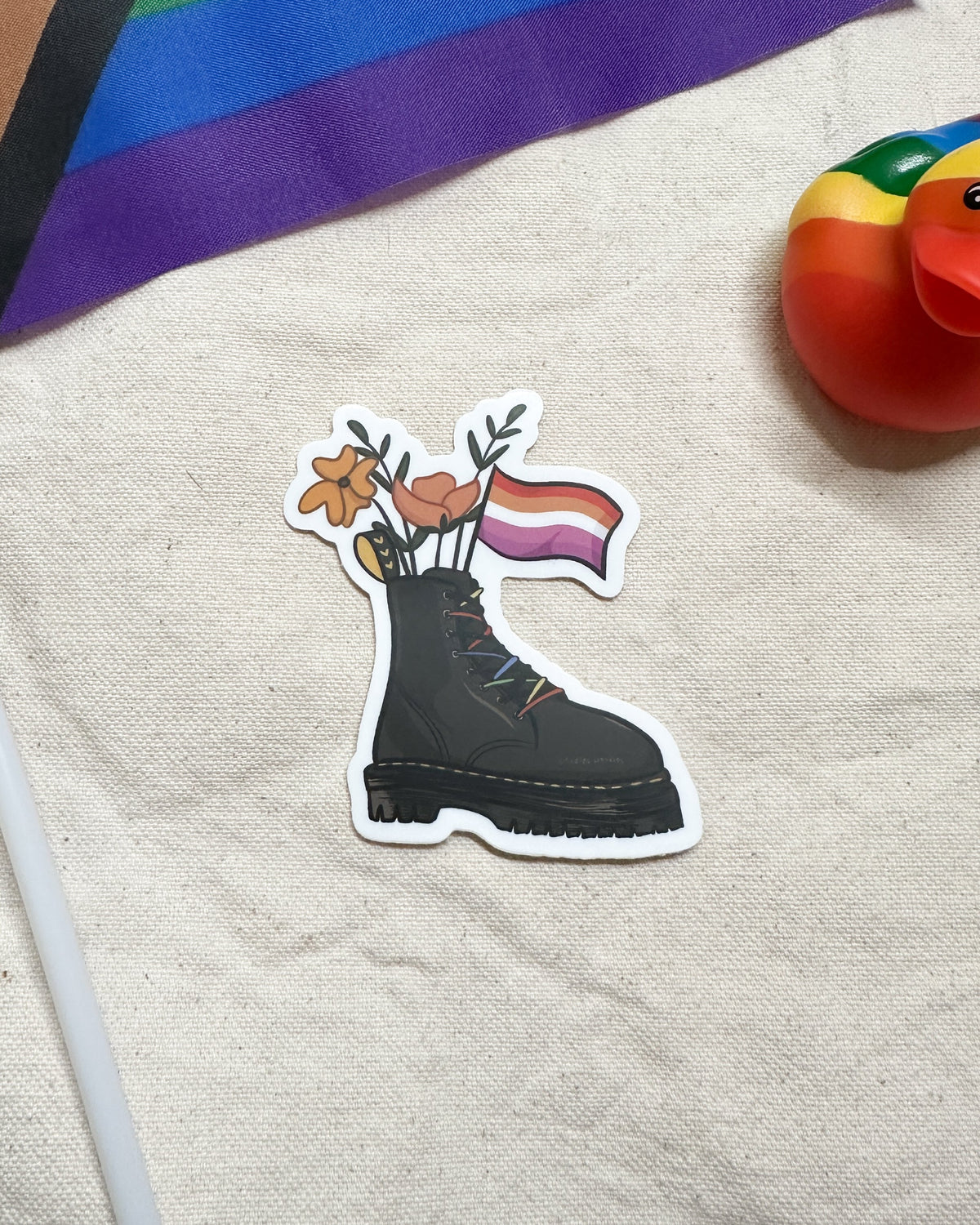 Lesbian Flag Combat Boot Bouquet Sticker (Matte)