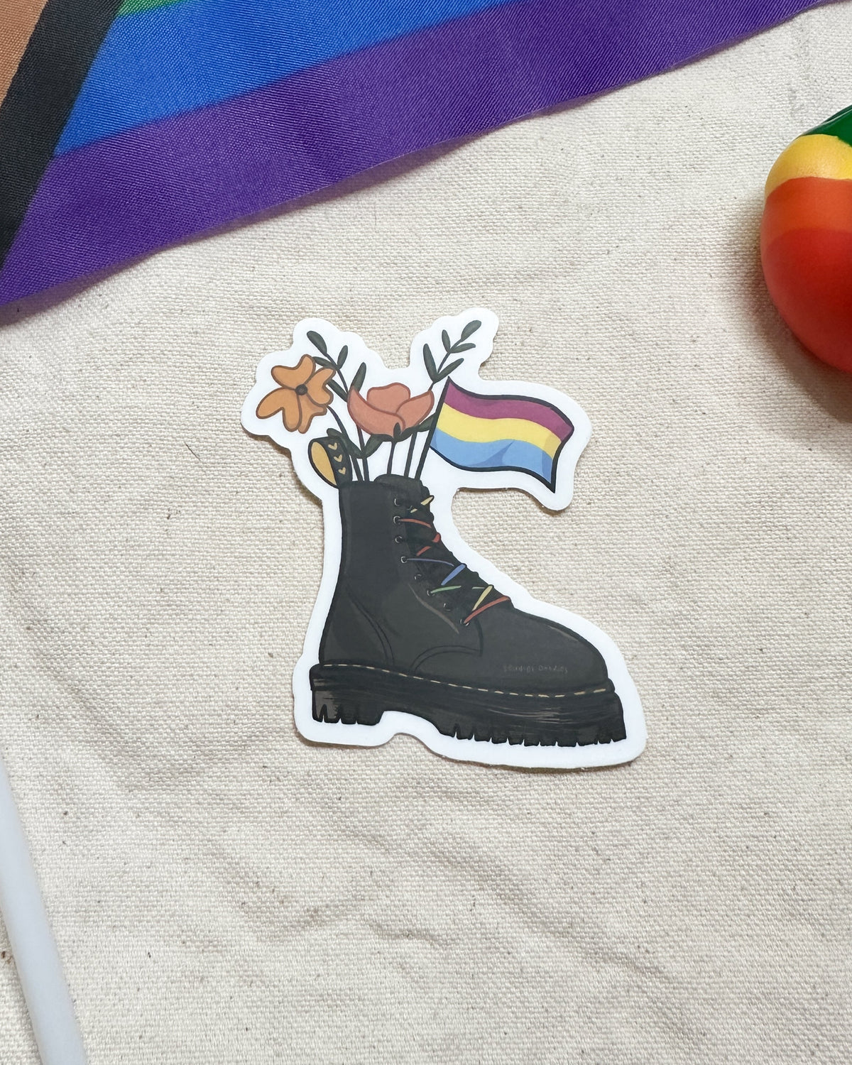 Pansexual Flag Combat Boot Bouquet Sticker (Matte)