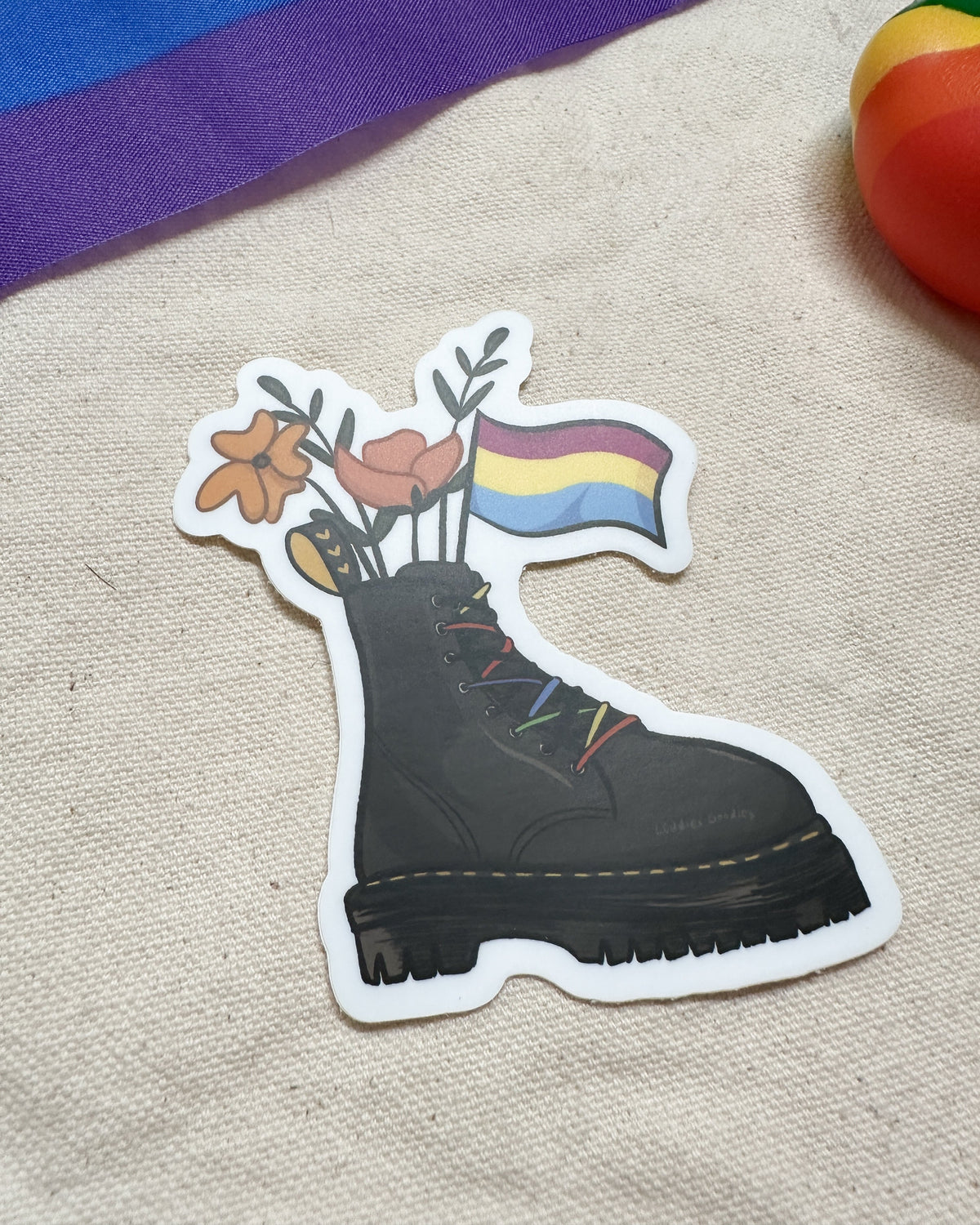 Pansexual Flag Combat Boot Bouquet Sticker (Matte)