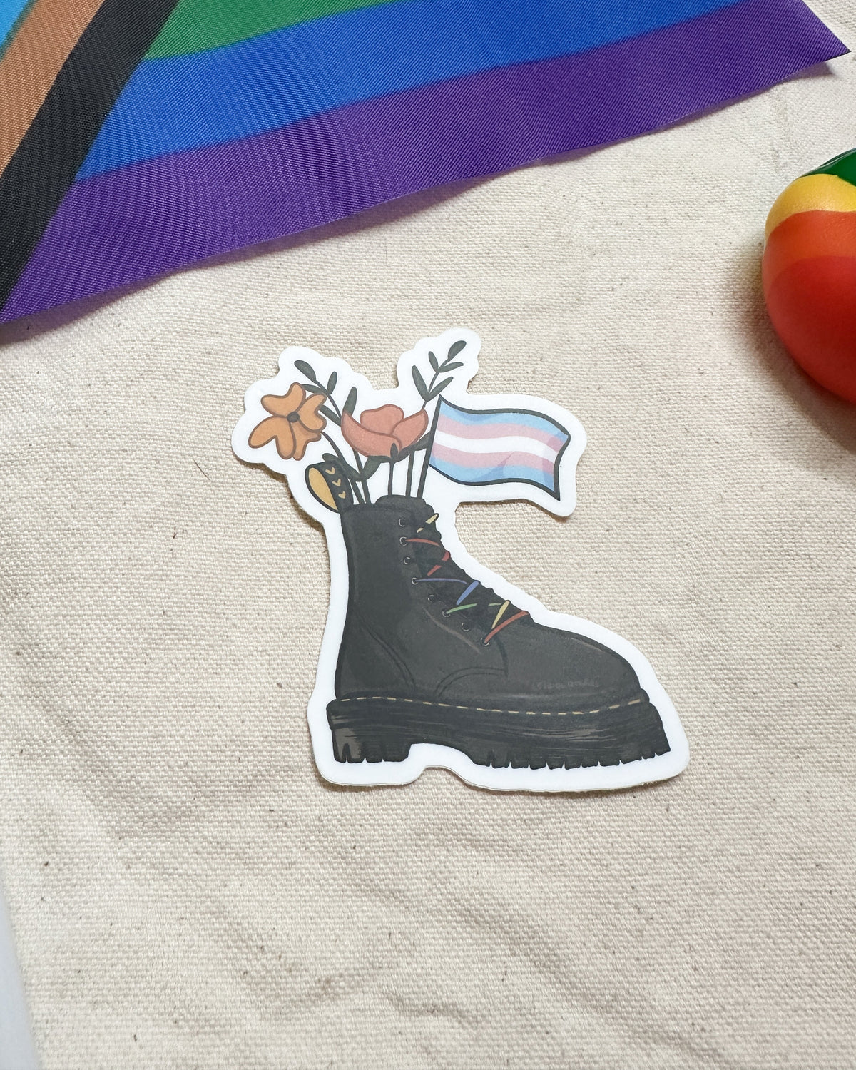Transgender Flag Combat Boot Bouquet Sticker (Matte)