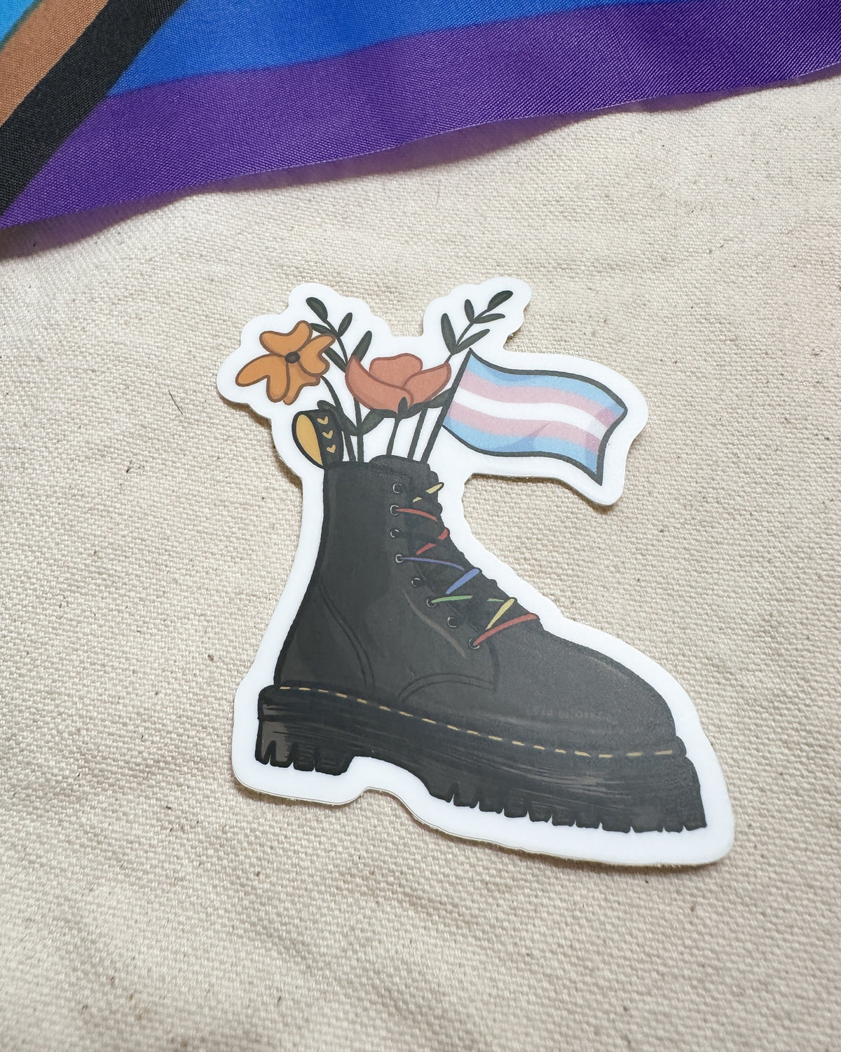 Transgender Flag Combat Boot Bouquet Sticker (Matte)
