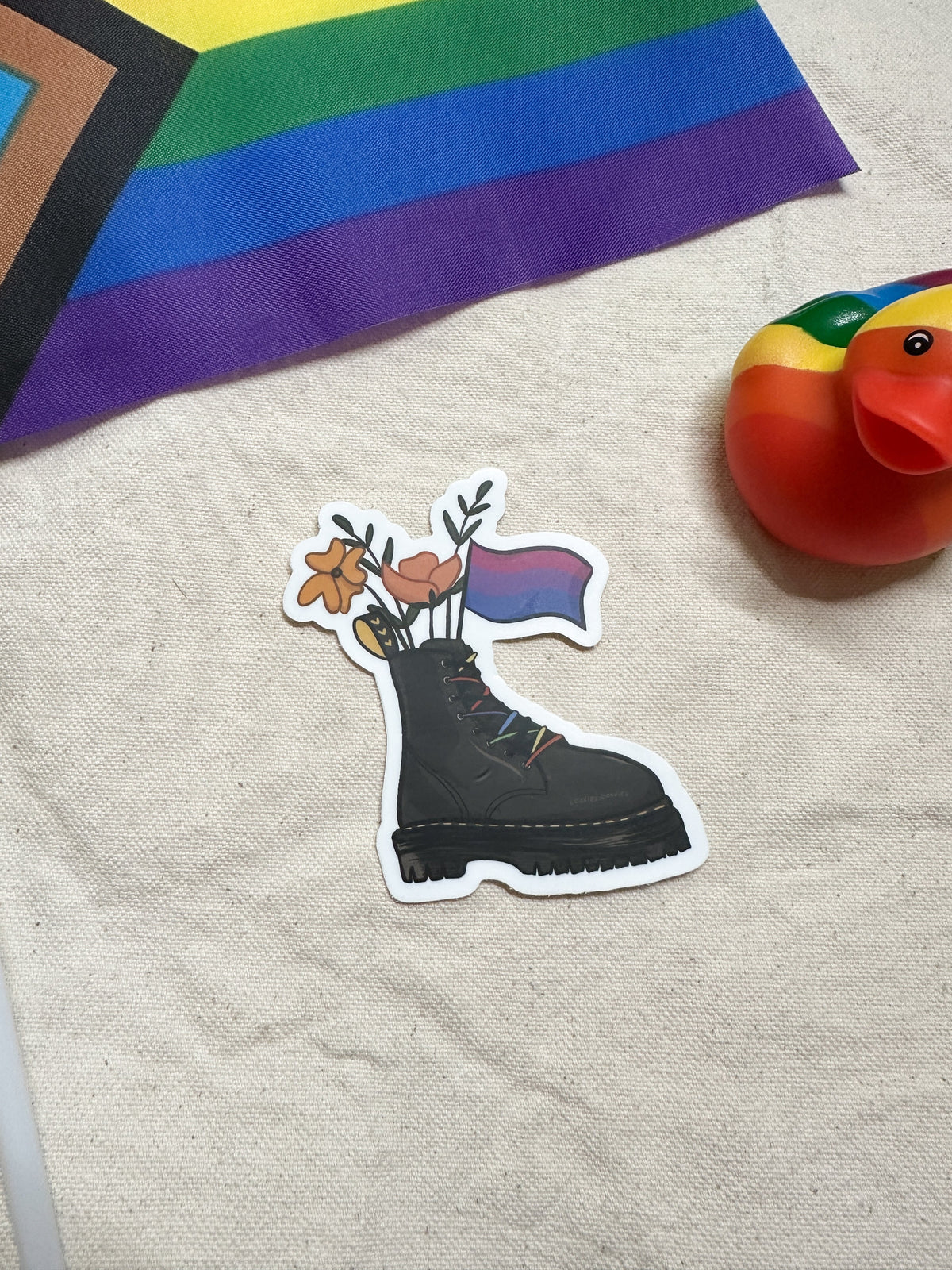 Bisexual Flag Combat Boot Bouquet Sticker (Matte)