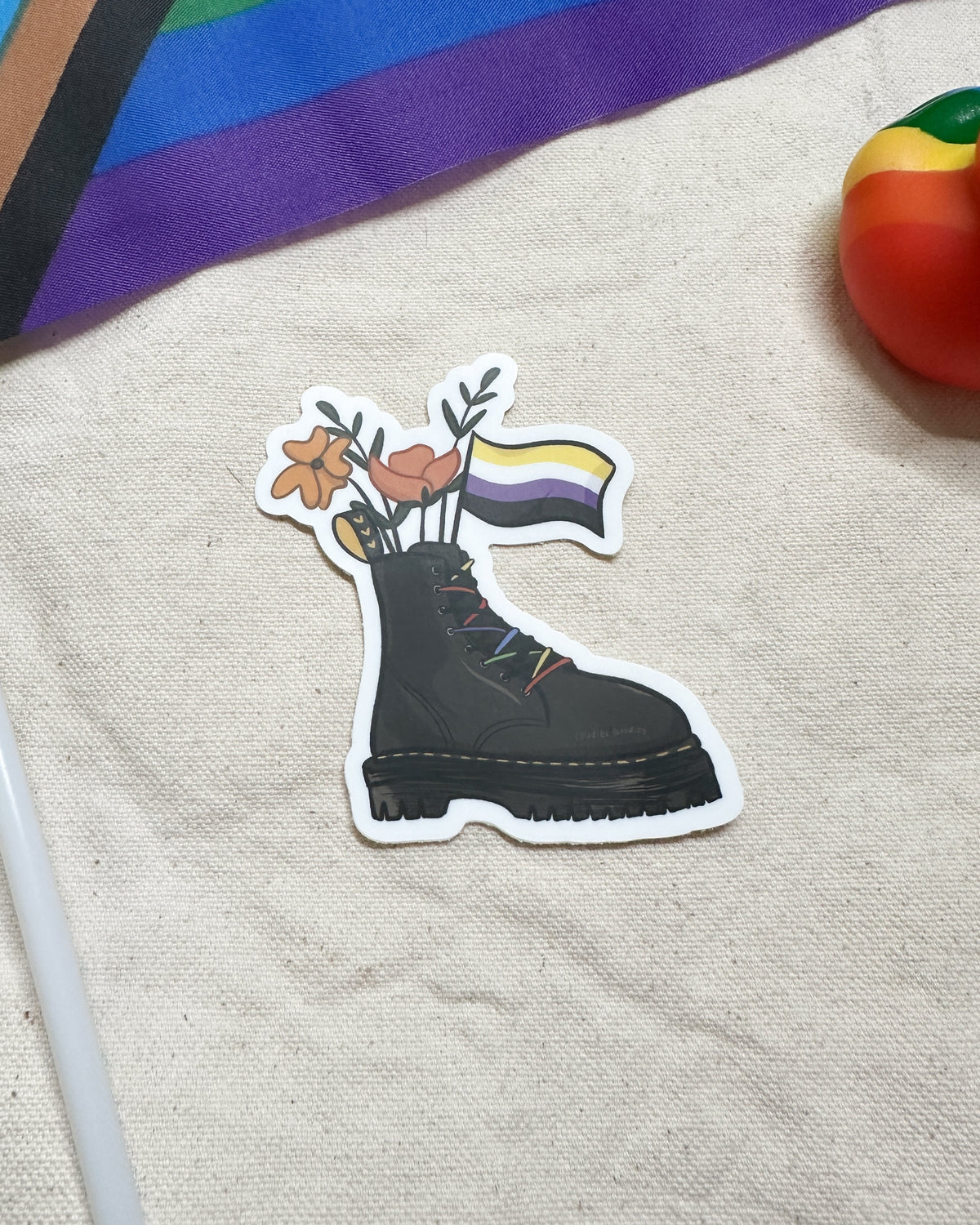 Nonbinary Flag Combat Boot Bouquet Sticker (Matte)