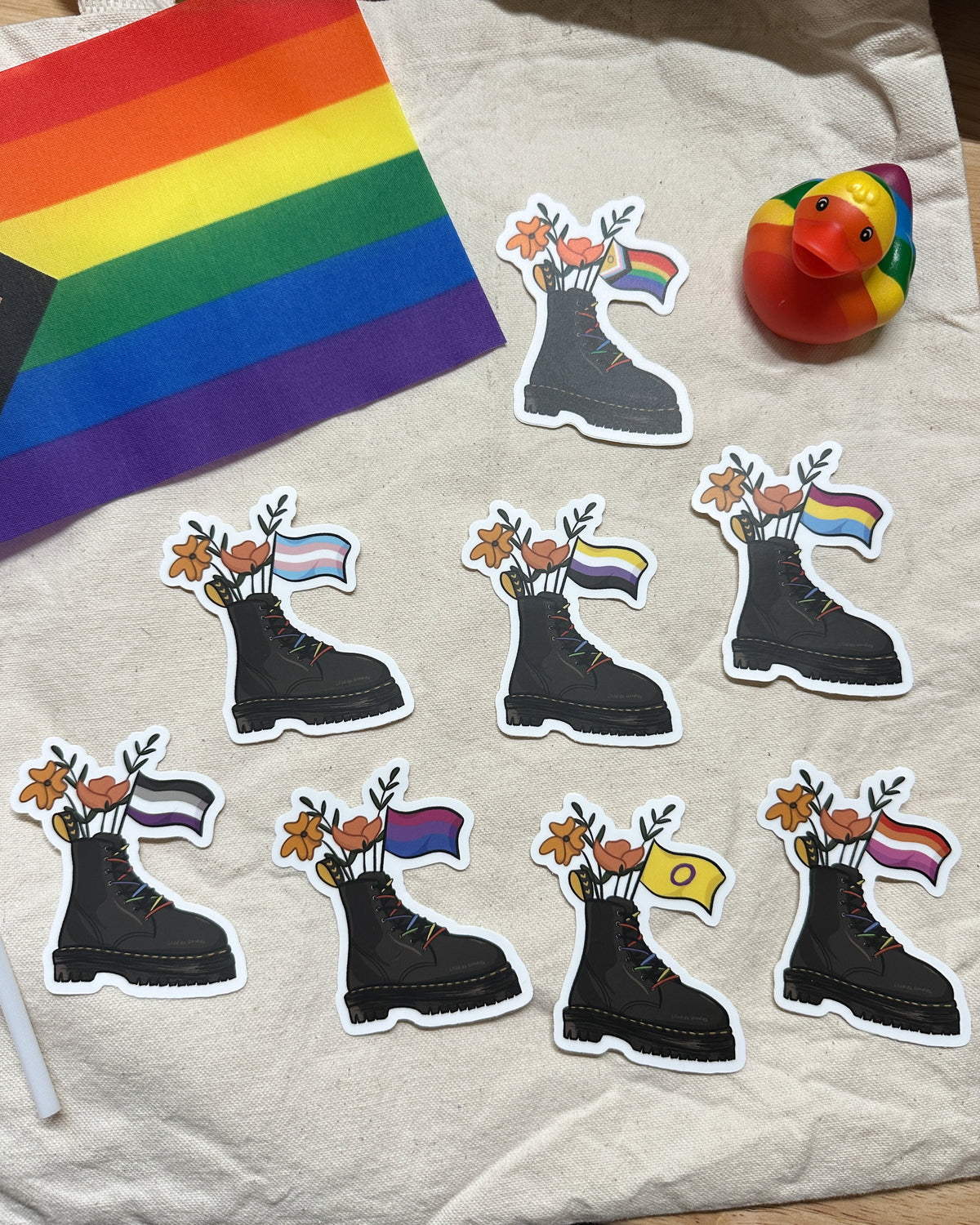 Asexual Flag Combat Boot Bouquet Sticker (Matte)