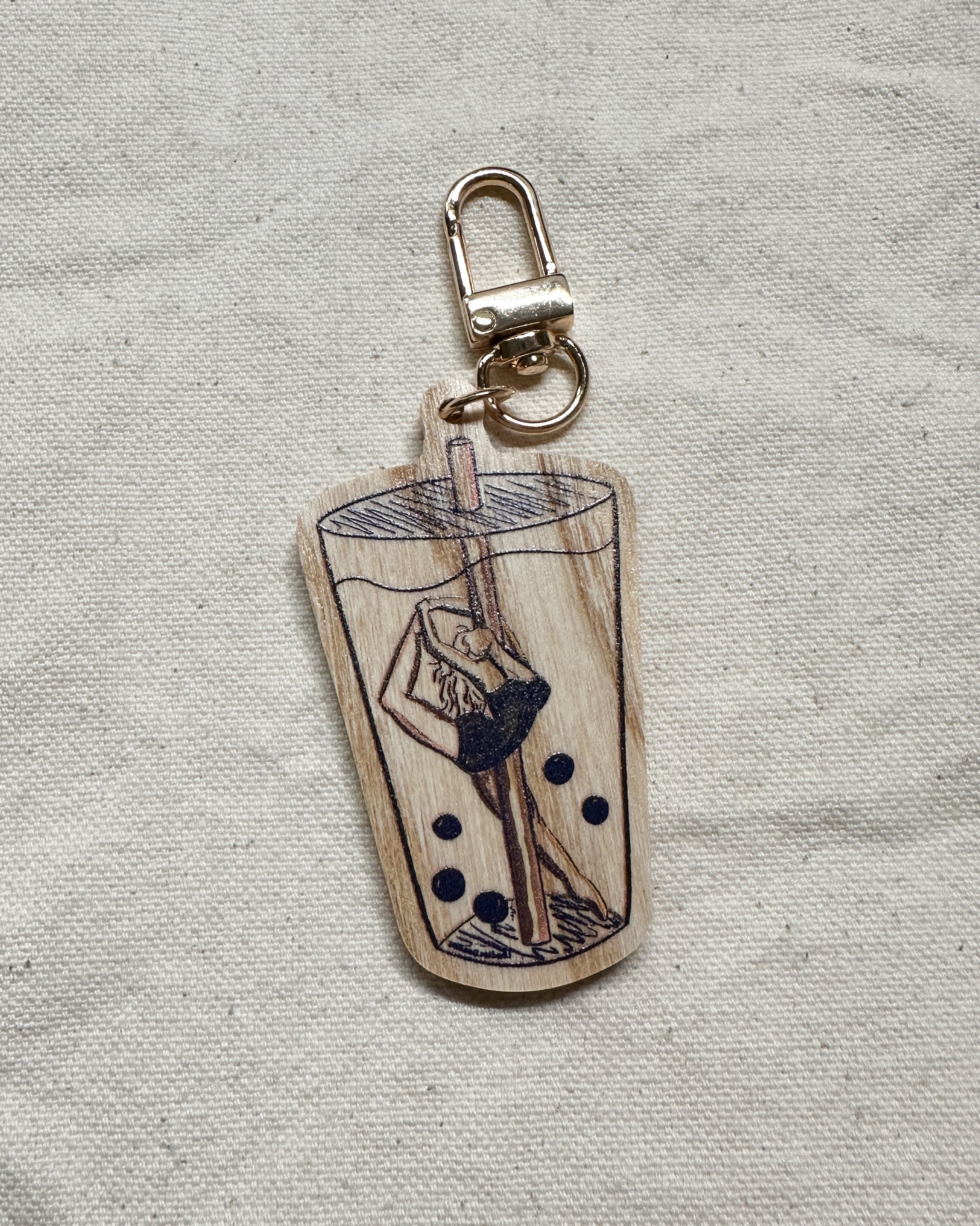 Boba Pearl Dancer Wooden Keychain