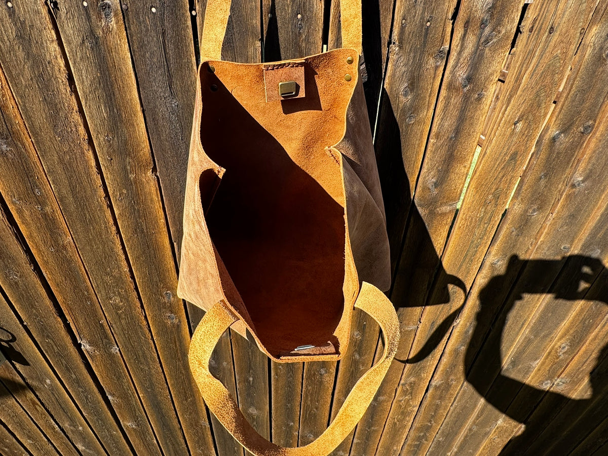 Rustic Brown Durable Buffalo Leather Tote with Magnetic Closure and Brass Feet