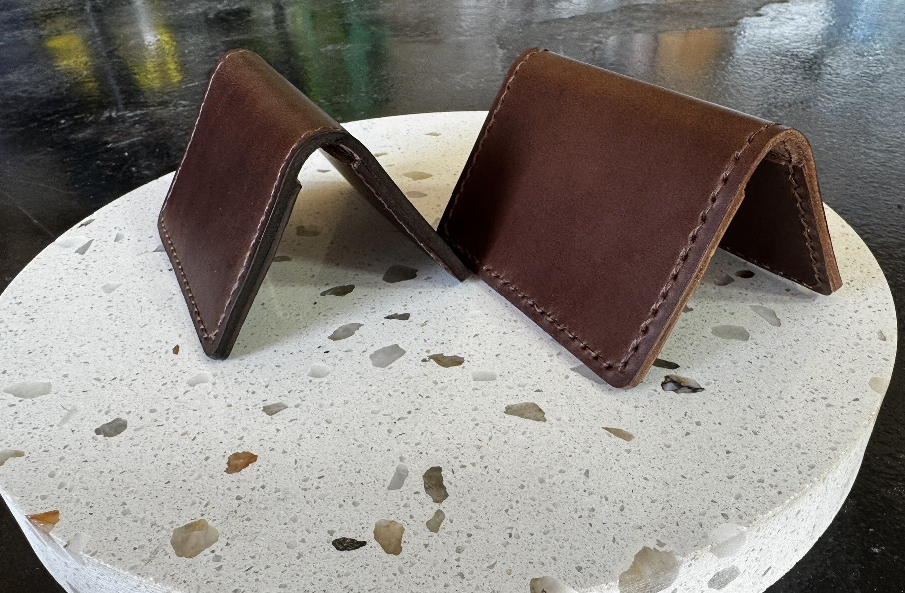 Folding Leather Card Wallet with Two Pockets Holding Six Cards or More Plus Cash