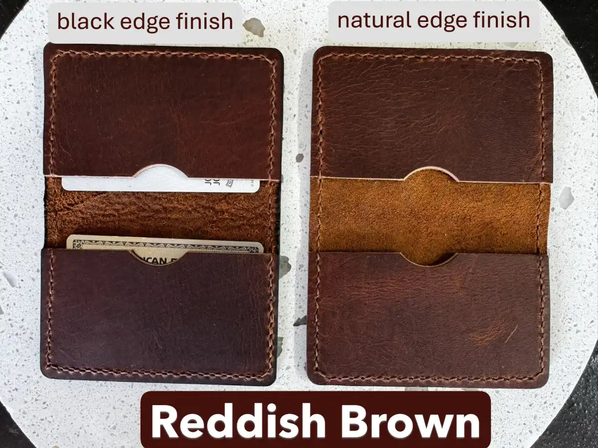 Handmade Folding Leather Card Wallet with Two Pockets Holding Six Cards or More plus Cash