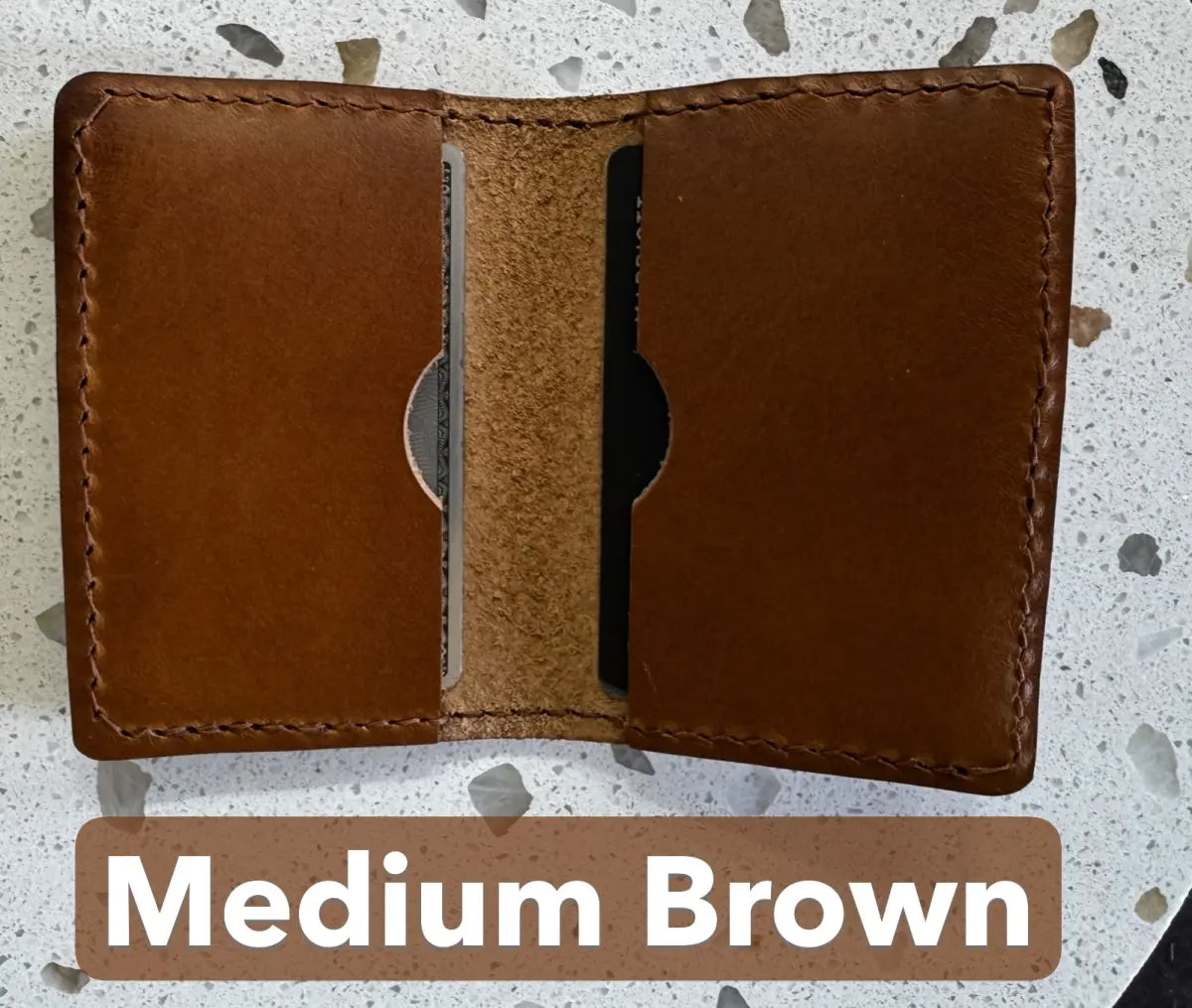 Handmade Folding Leather Card Wallet with Two Pockets Holding Six Cards or More plus Cash
