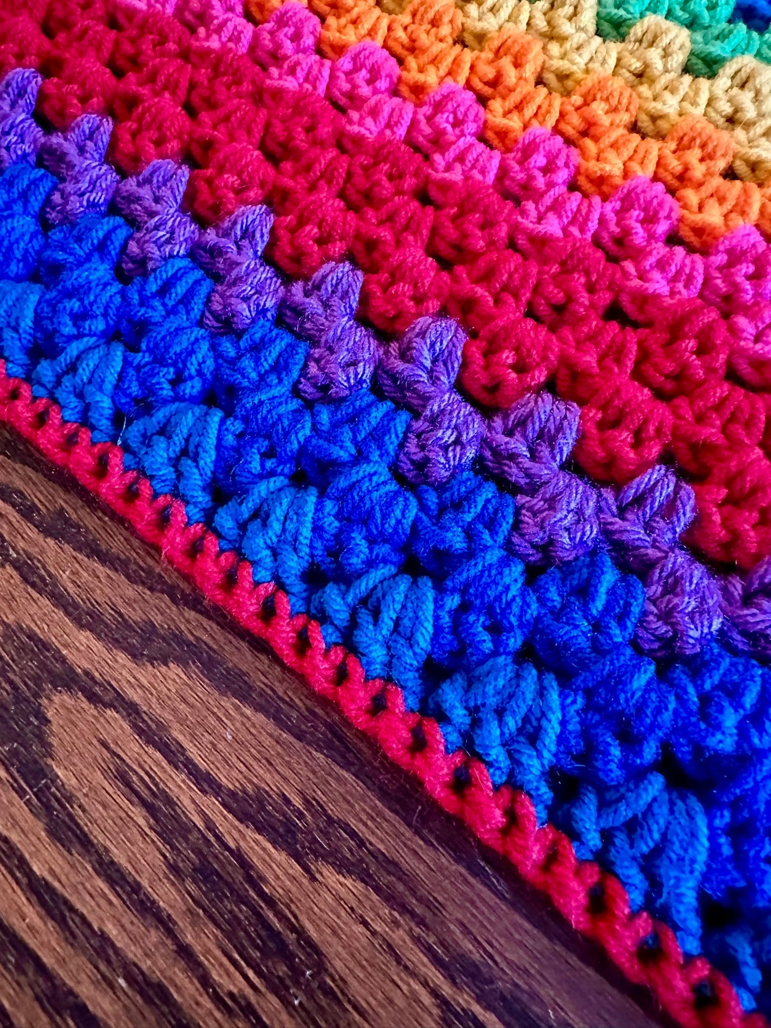 46x66 Handmade Lightweight Crocheted Afghan | Old World Dutch Traditional Handiwork - Big Rainbow Granny Squares | Free Shipping!