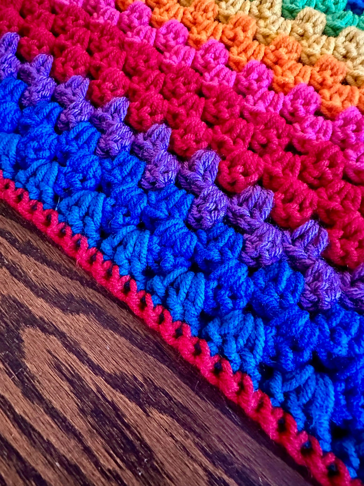 46x66 Handmade Lightweight Crocheted Afghan | Old World Dutch Traditional Handiwork - Big Rainbow Granny Squares | Free Shipping!