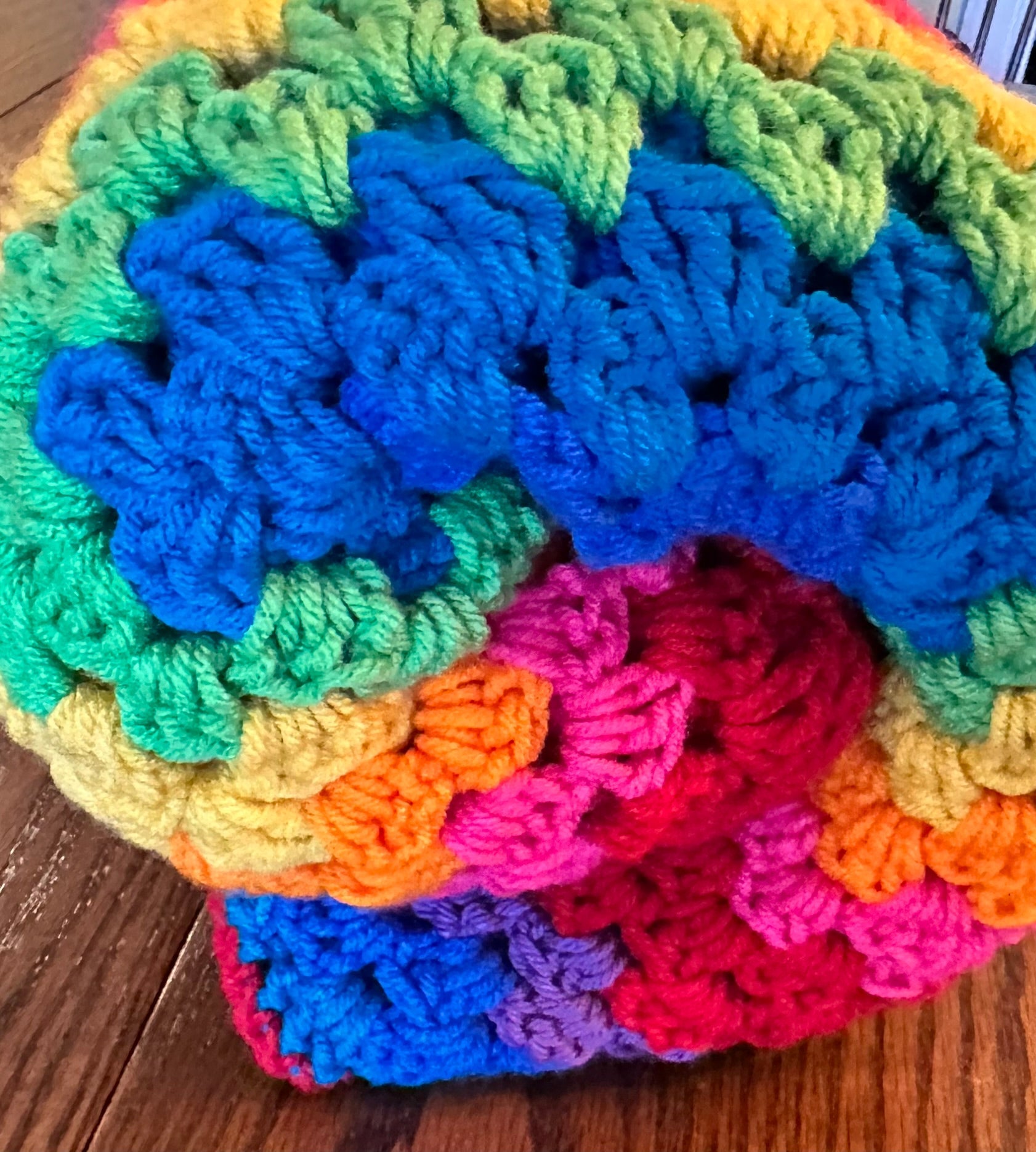46x66 Handmade Lightweight Crocheted Afghan | Old World Dutch Traditional Handiwork - Big Rainbow Granny Squares | Free Shipping!
