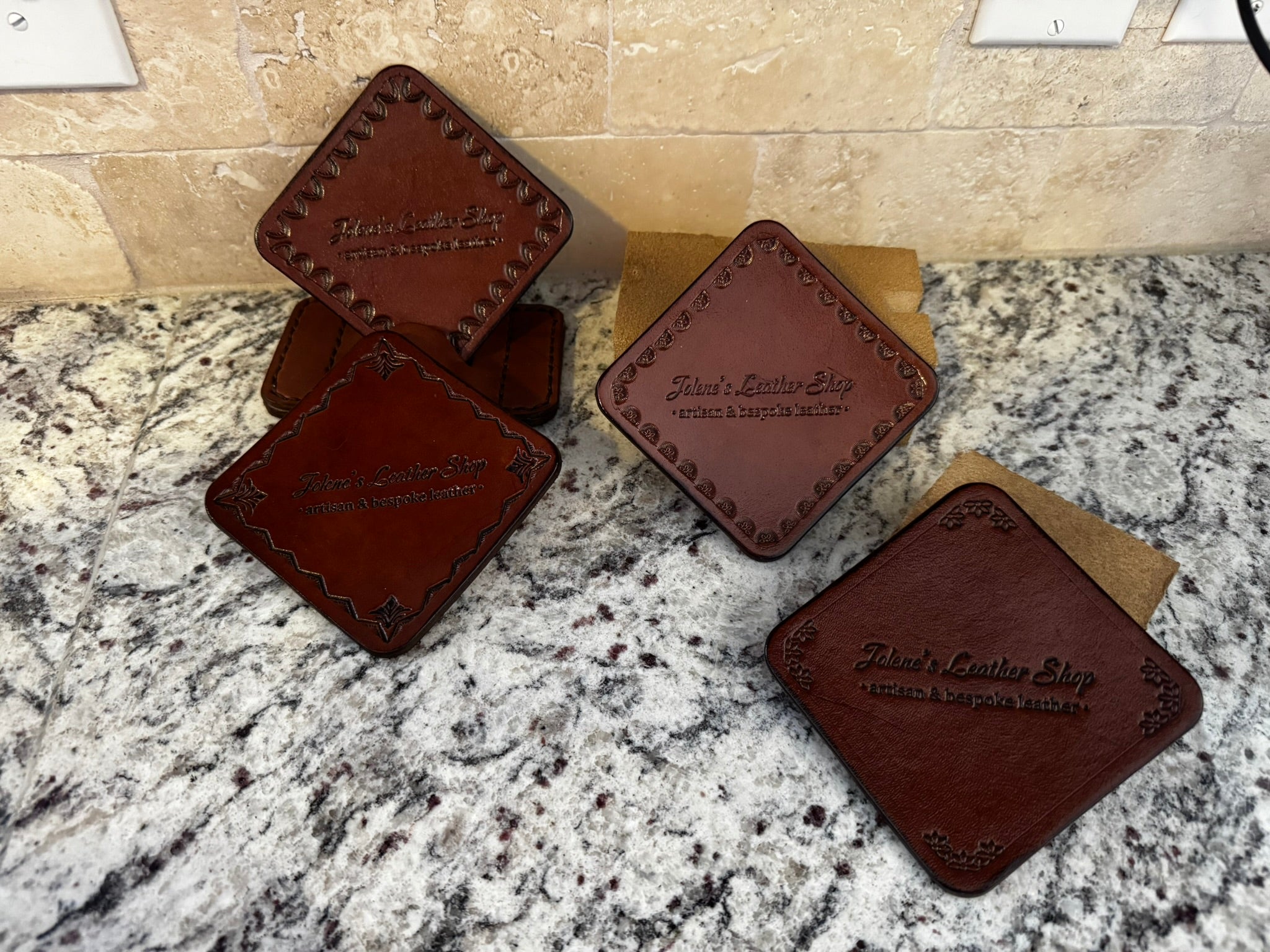 Coaster Set with Stand; Stand Doubles as Business Card Holder