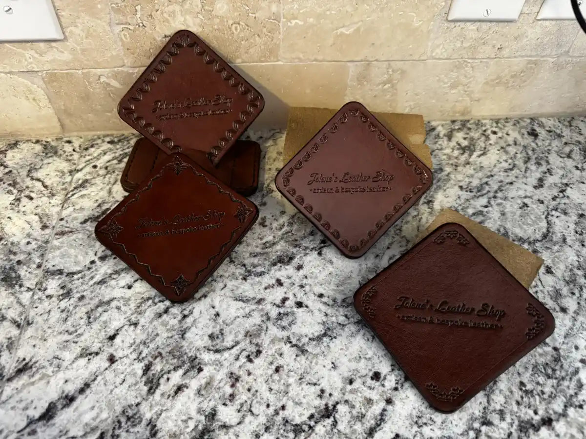 Leather Coaster Set with Stand