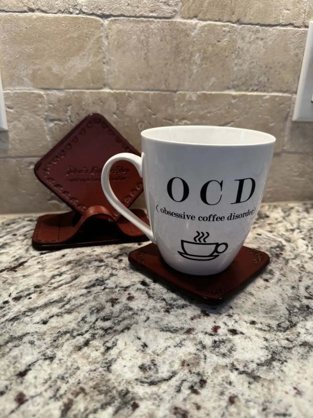 Leather Coaster Set with Stand