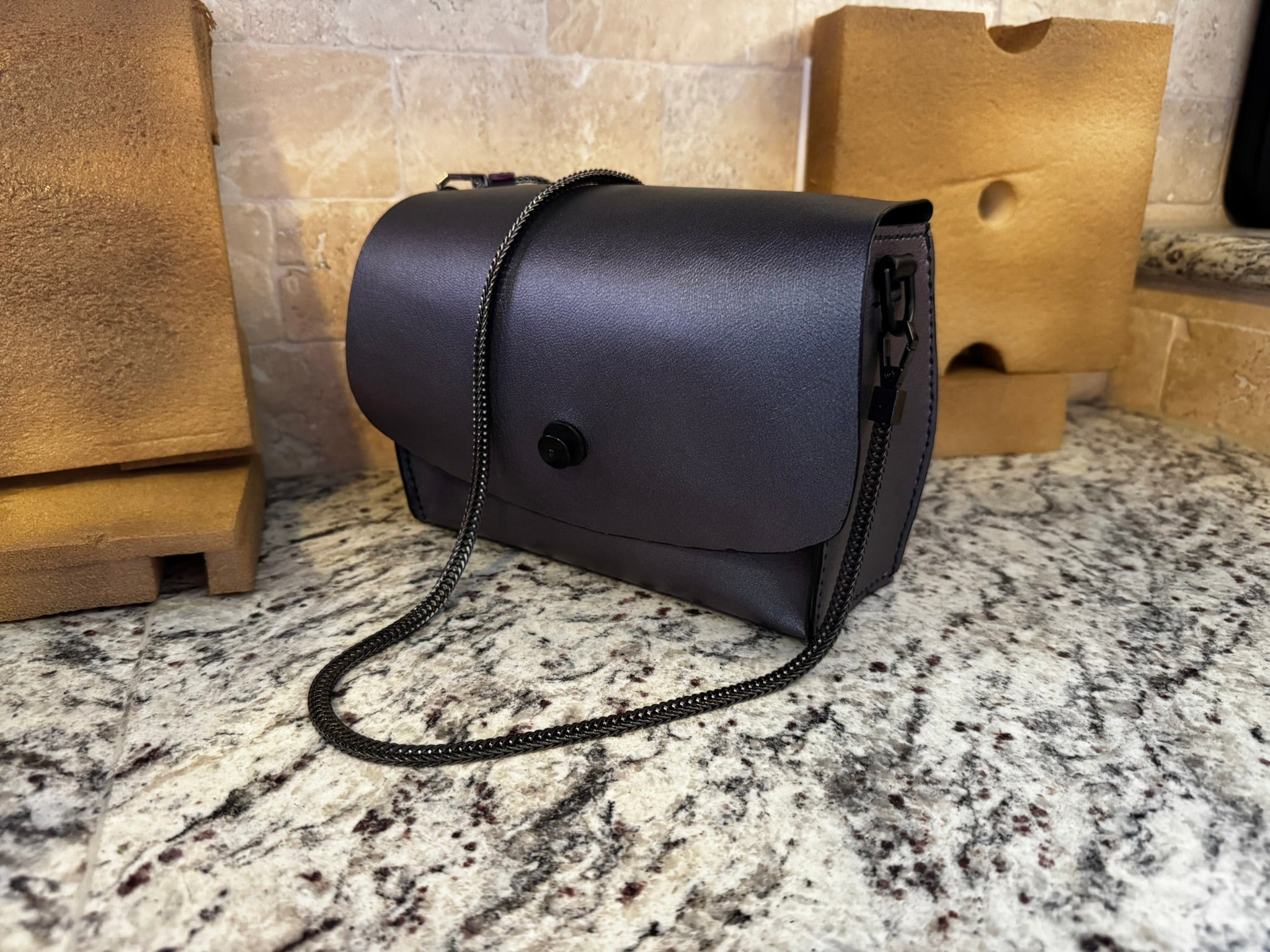 The Berry Purse in Tahitian Black Pearl with Loxx Closure, Internal and External Pockets