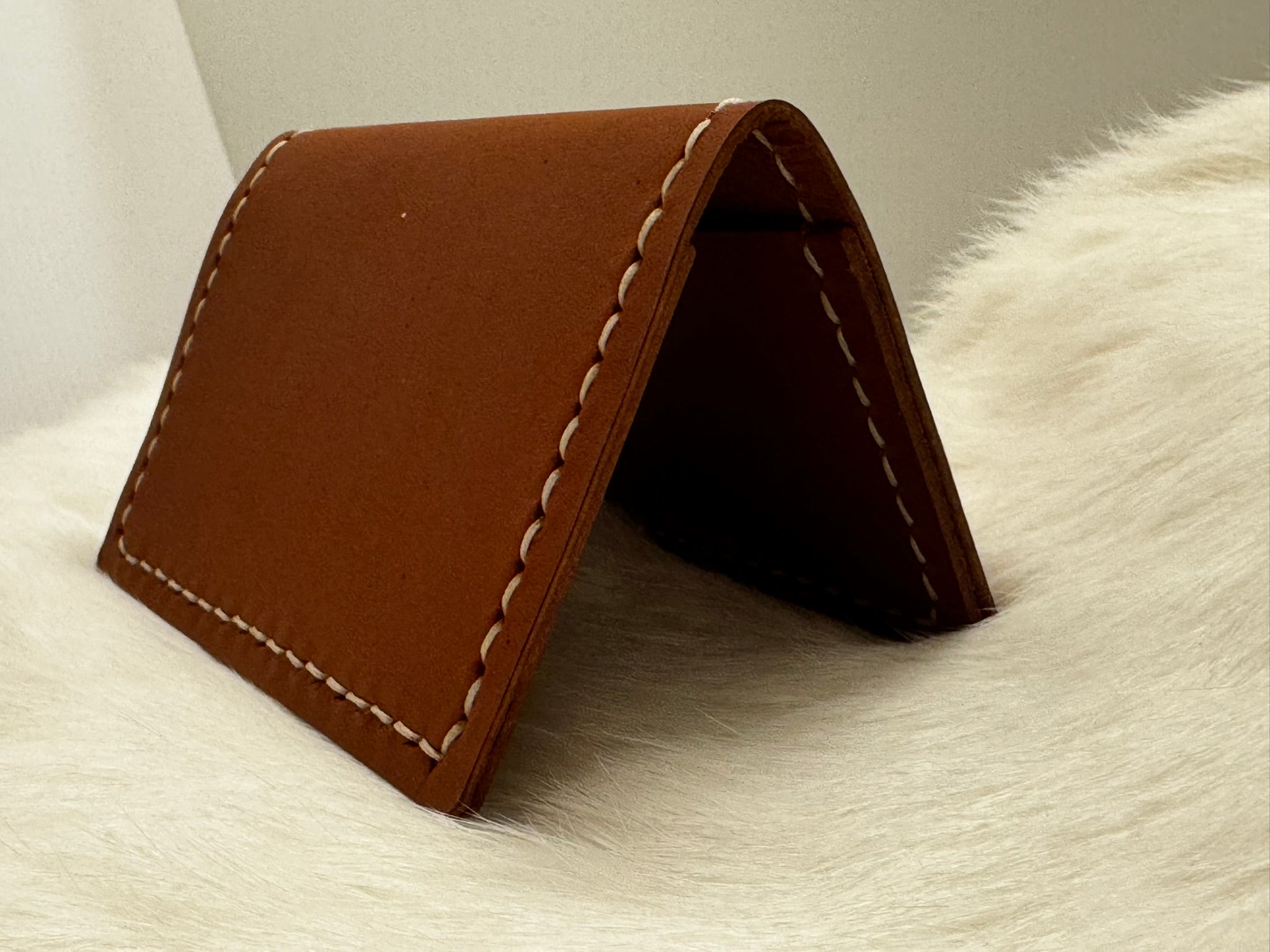 Folding Leather Card Wallet with Two Pockets Holding Six Cards or More Plus Cash