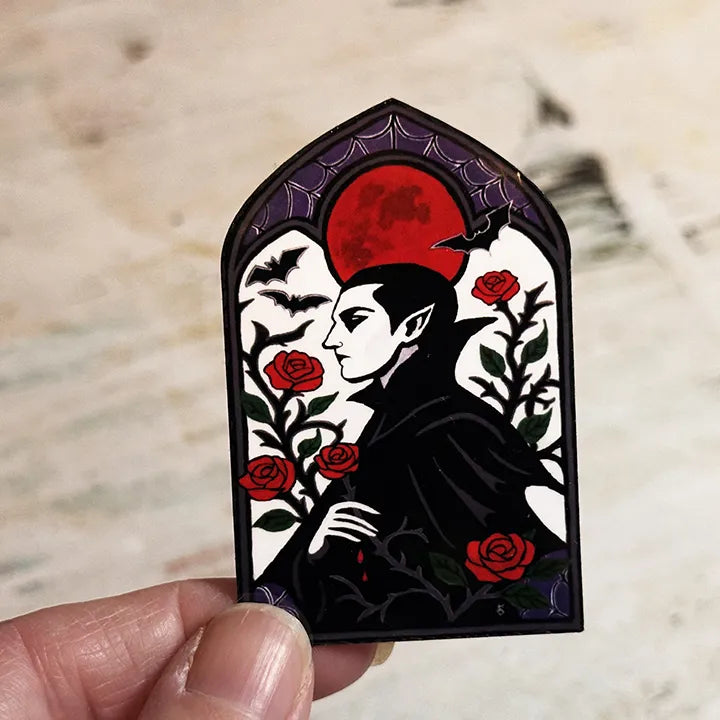 Romantic Vampire Painting Sticker, Original Hand Painted Gothic Artwork, Dark Fantasy Vinyl Decal