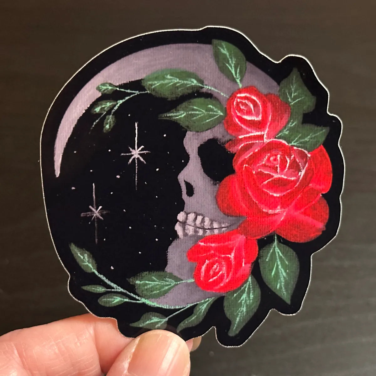 Skull Moon Vinyl Sticker: Original Hand-Painted Art