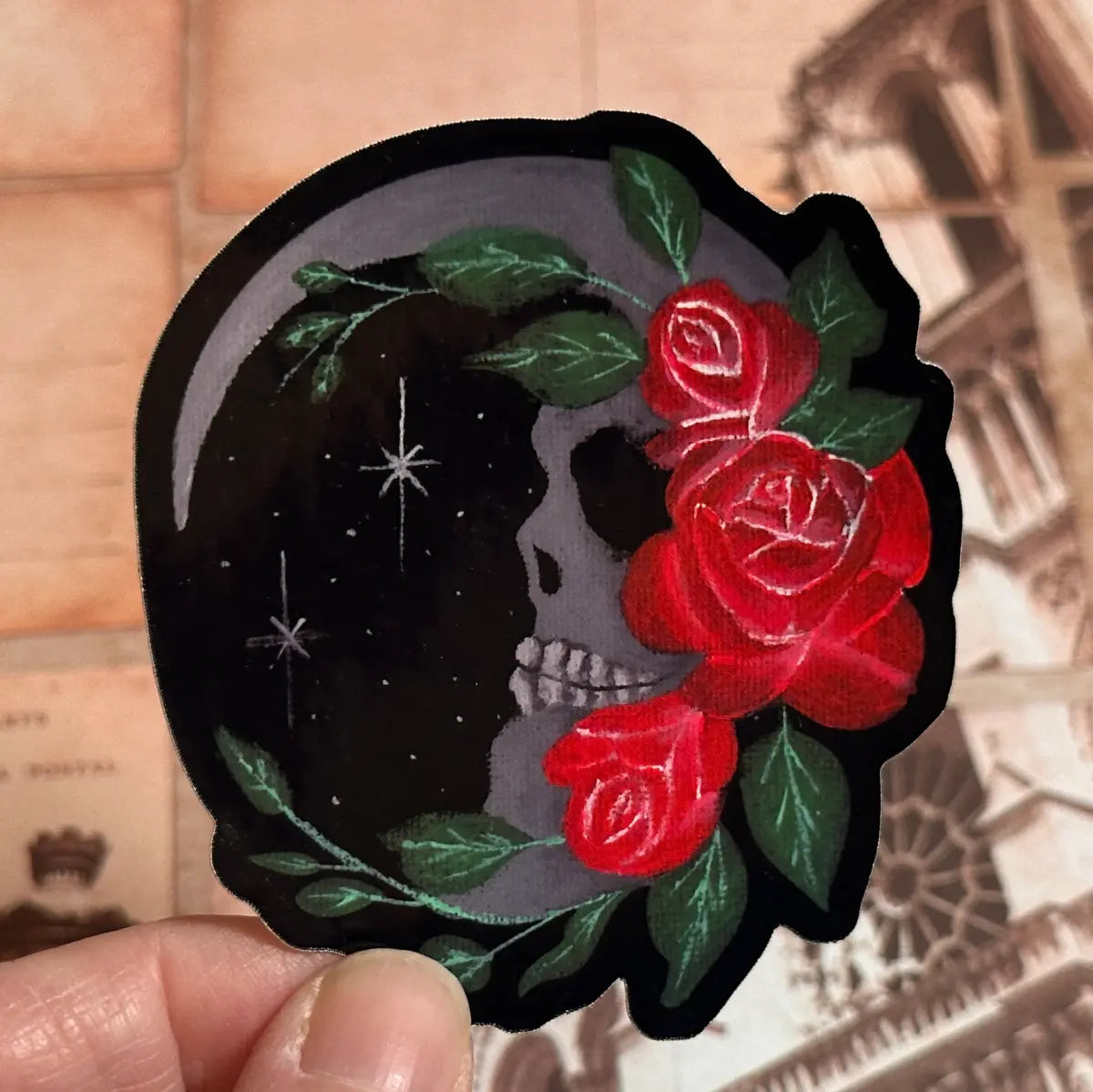 Skull Moon Vinyl Sticker: Original Hand-Painted Art