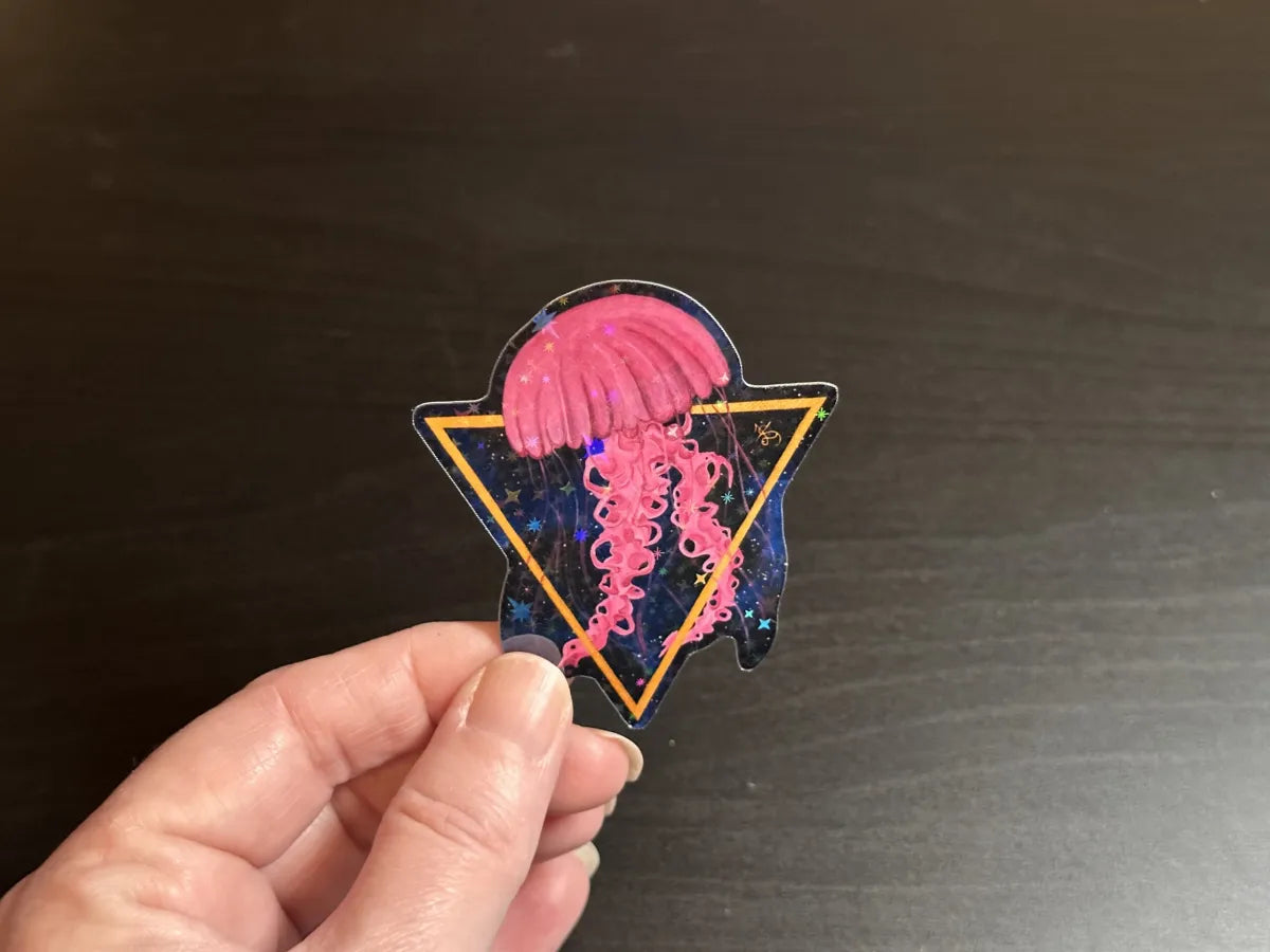 Jellyfish in Space Sticker, Sci-Fi Fantasy Sea Creature Decal, Original Hand-Painted Art
