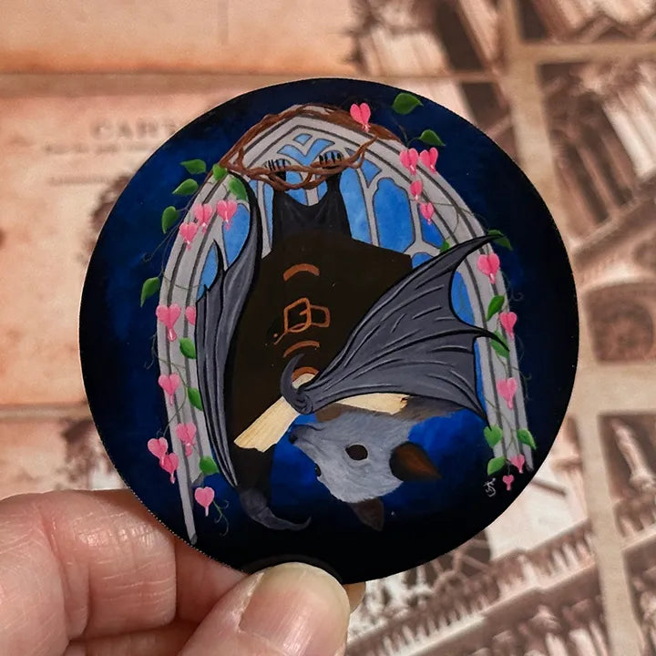 Fantasy Book Bat Sticker; Flying Fox Decal, Original Hand-Painted Art