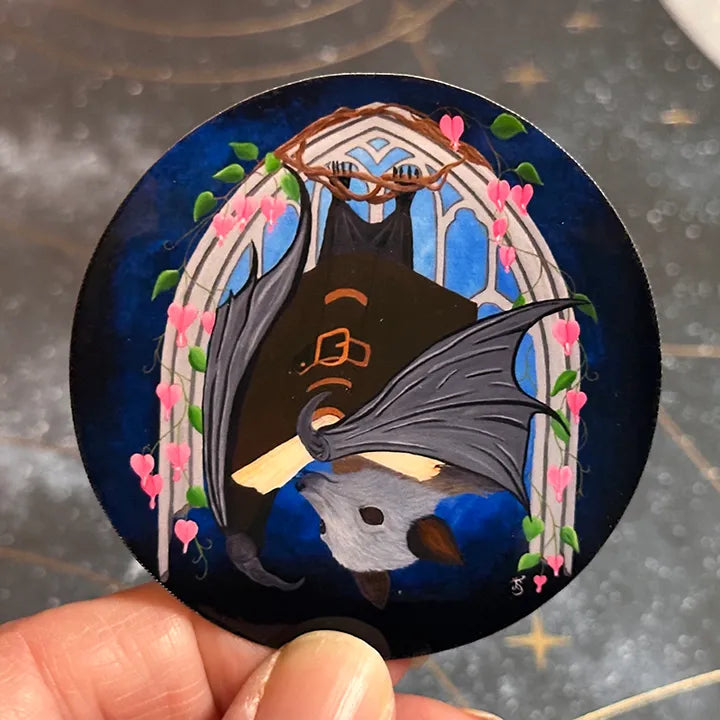 Fantasy Book Bat Sticker; Flying Fox Decal, Original Hand-Painted Art